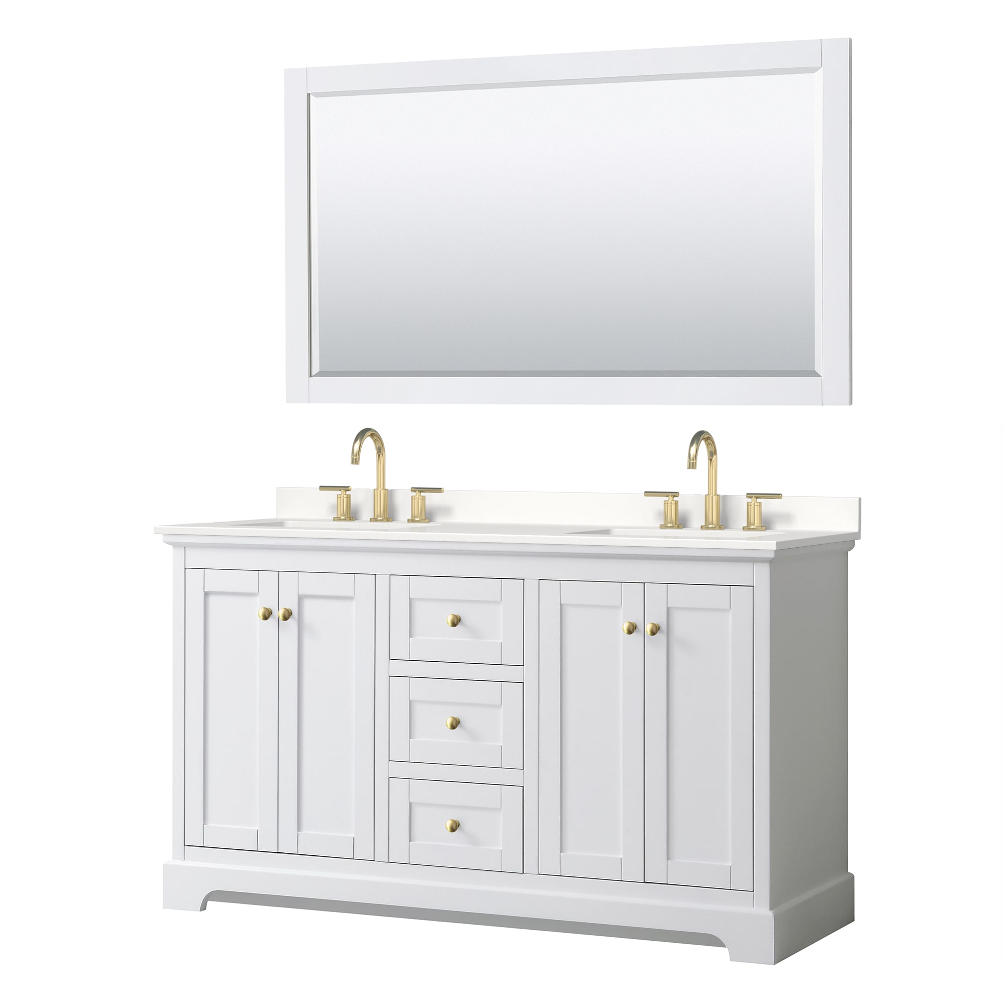 Wyndham Collection WCV232360DWGWQUS3M58 Avery 60-in White Undermount Double Sink Bathroom Vanity with White Quartz Top (Mirror Included)