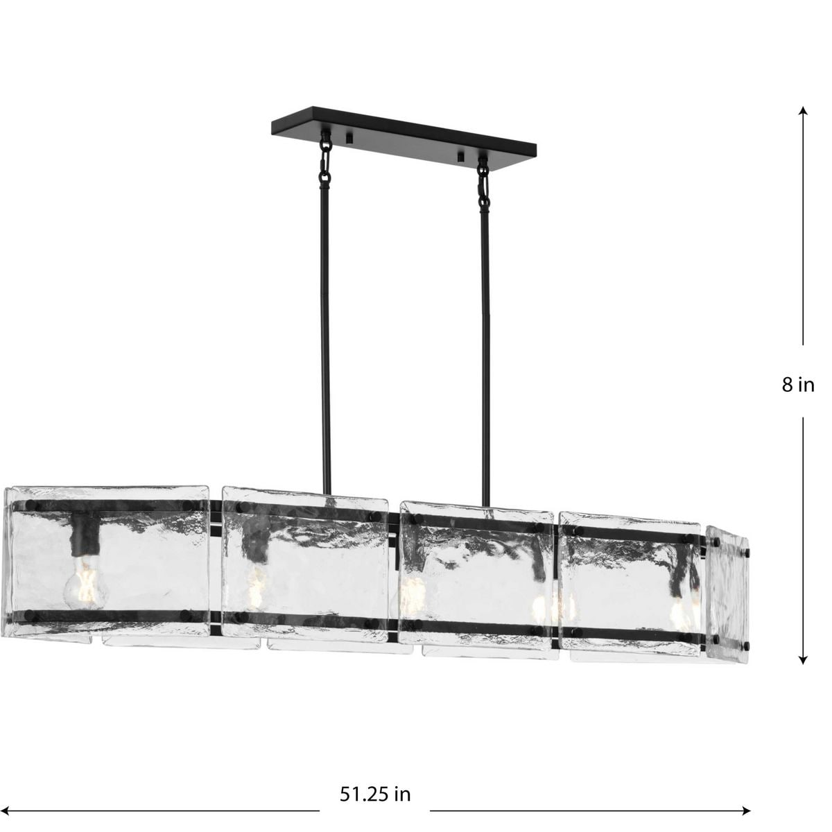 Rivera Matte Black 5-Light Linear Glass Chandelier