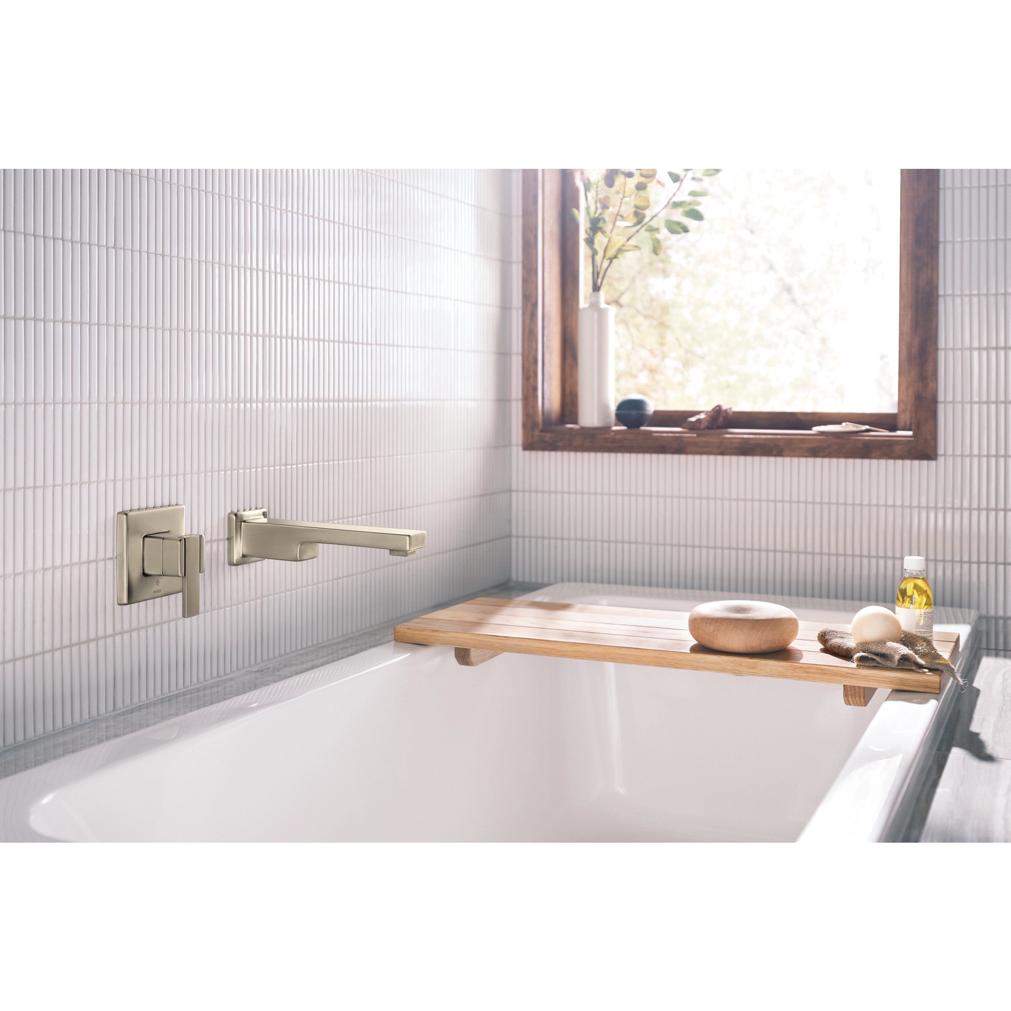 Sleek 90 Degree Brushed Nickel Wall-Mount Tub Filler with Single Handle