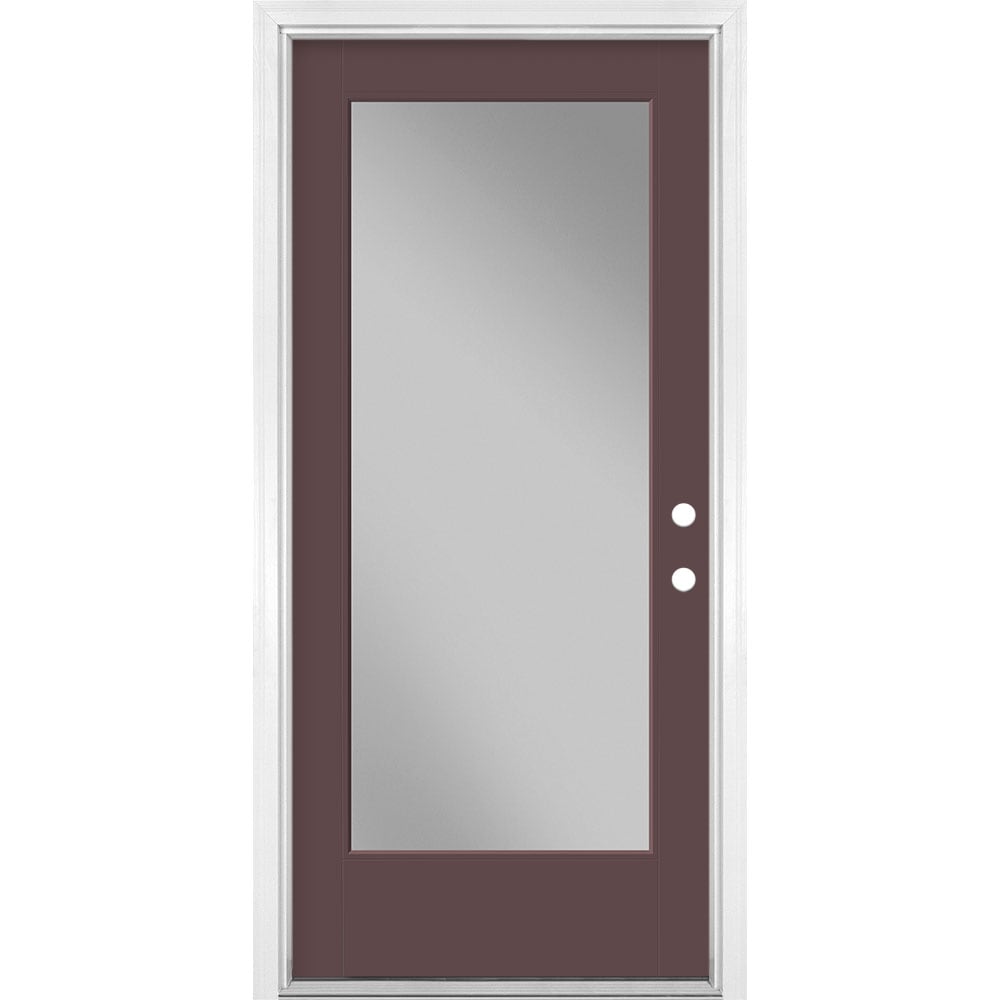 Masonite 1523927 36-in x 80-in x 4-9/16-in Fiberglass Full lite Left-hand inswing Currant Painted Prehung Front Door with Brickmould Insulating core