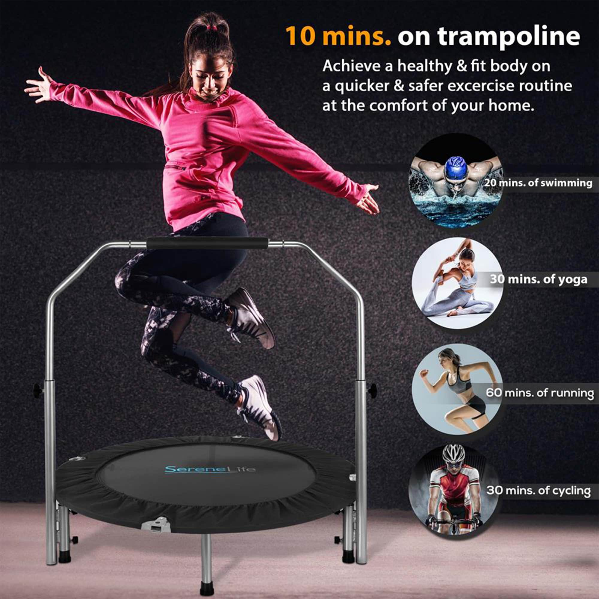 SereneLife 3.33-ft Round Mini In Black In The Trampolines Department At ...