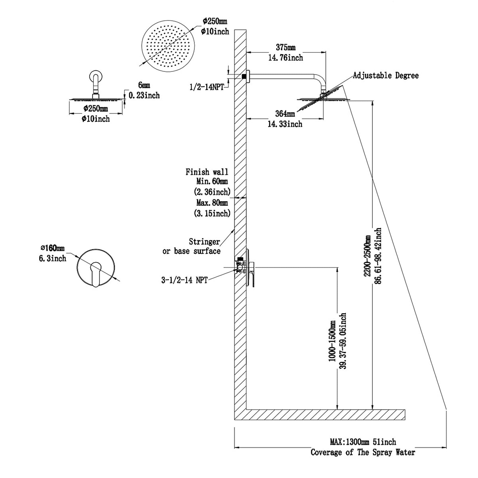Mondawe MOSL030-10GD Showerhead-Bar-Panels - View #8