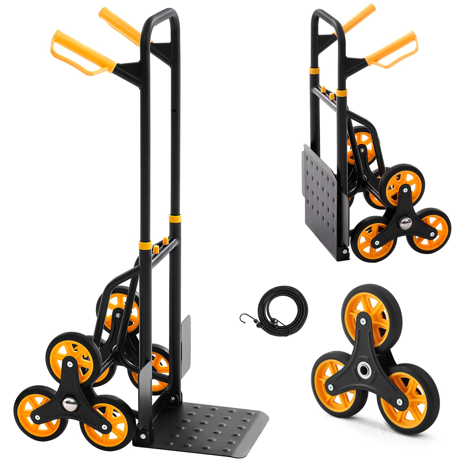 Mecale 330-lb Heavy-Duty Folding Stair Climbing Hand Truck Carbon Steel Trolley Cart with Tri-Wheels and Telescoping Handle Black and Yellow