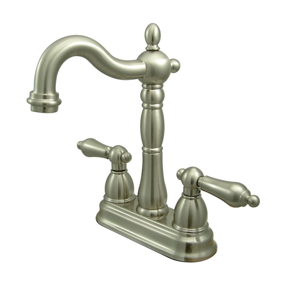 New Orleans Satin Nickel Double Handle Bridge Kitchen Faucet with Deck Plate | - Elements of Design EB1498AL