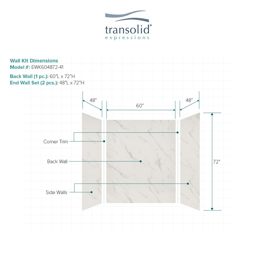 Transolid Expressions 60-in W x 48-in D x 72-in H Bianca Glue To Wall ...