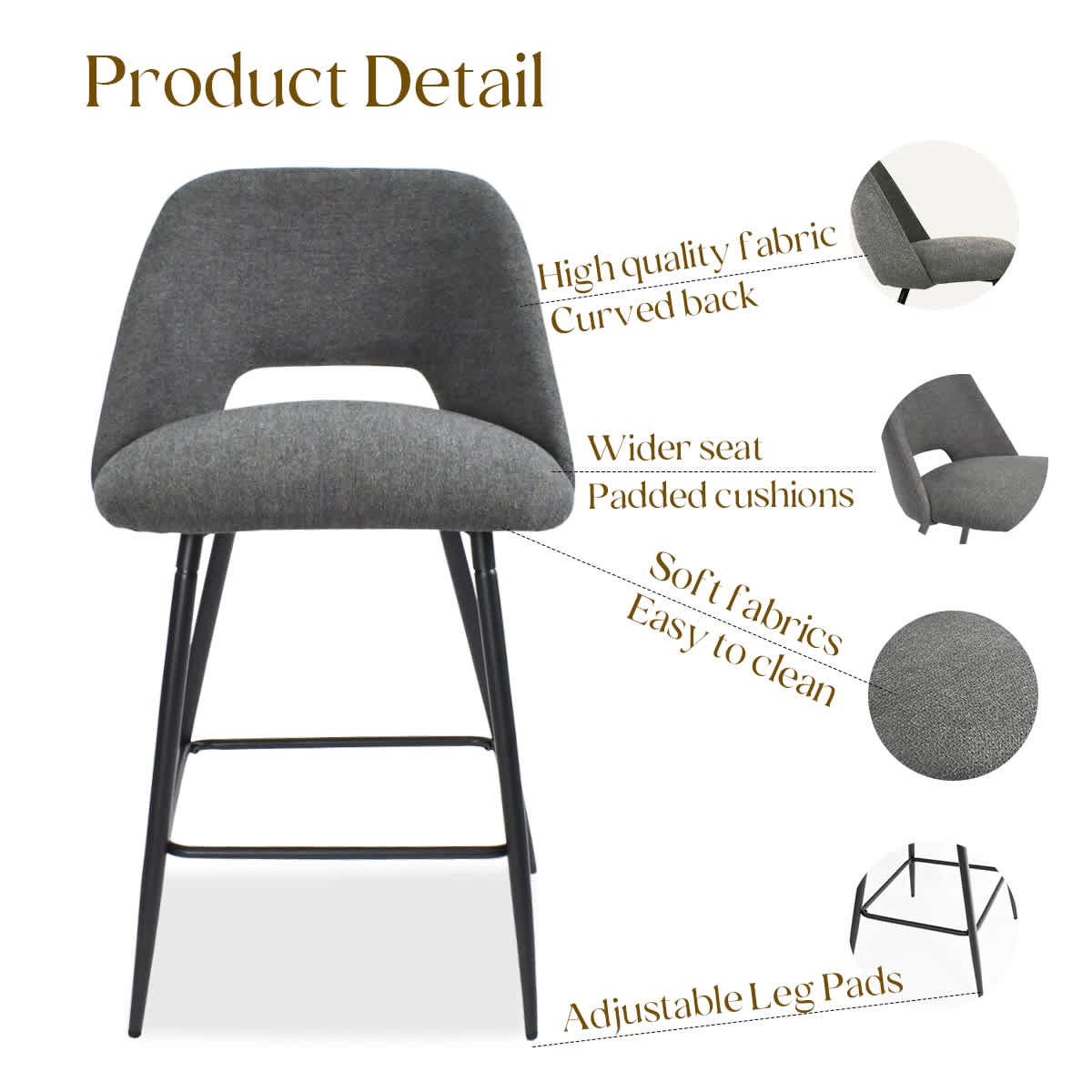 Maison Boucle EDWIN-MIDBAR-DKGR-4 stools - View #5