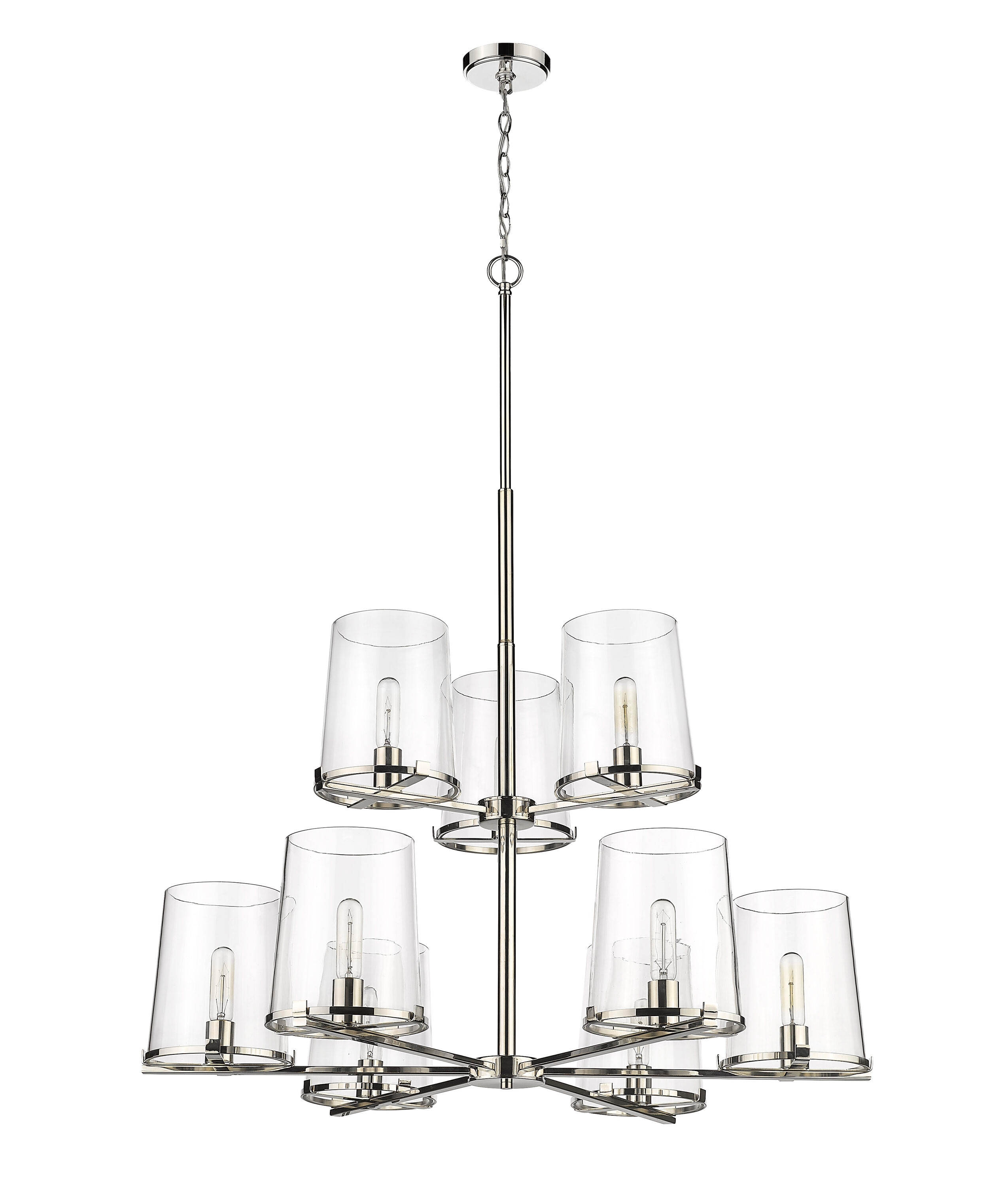 Polished Nickel Dual-Layer 9-Light Chandelier with Clear Glass Shades
