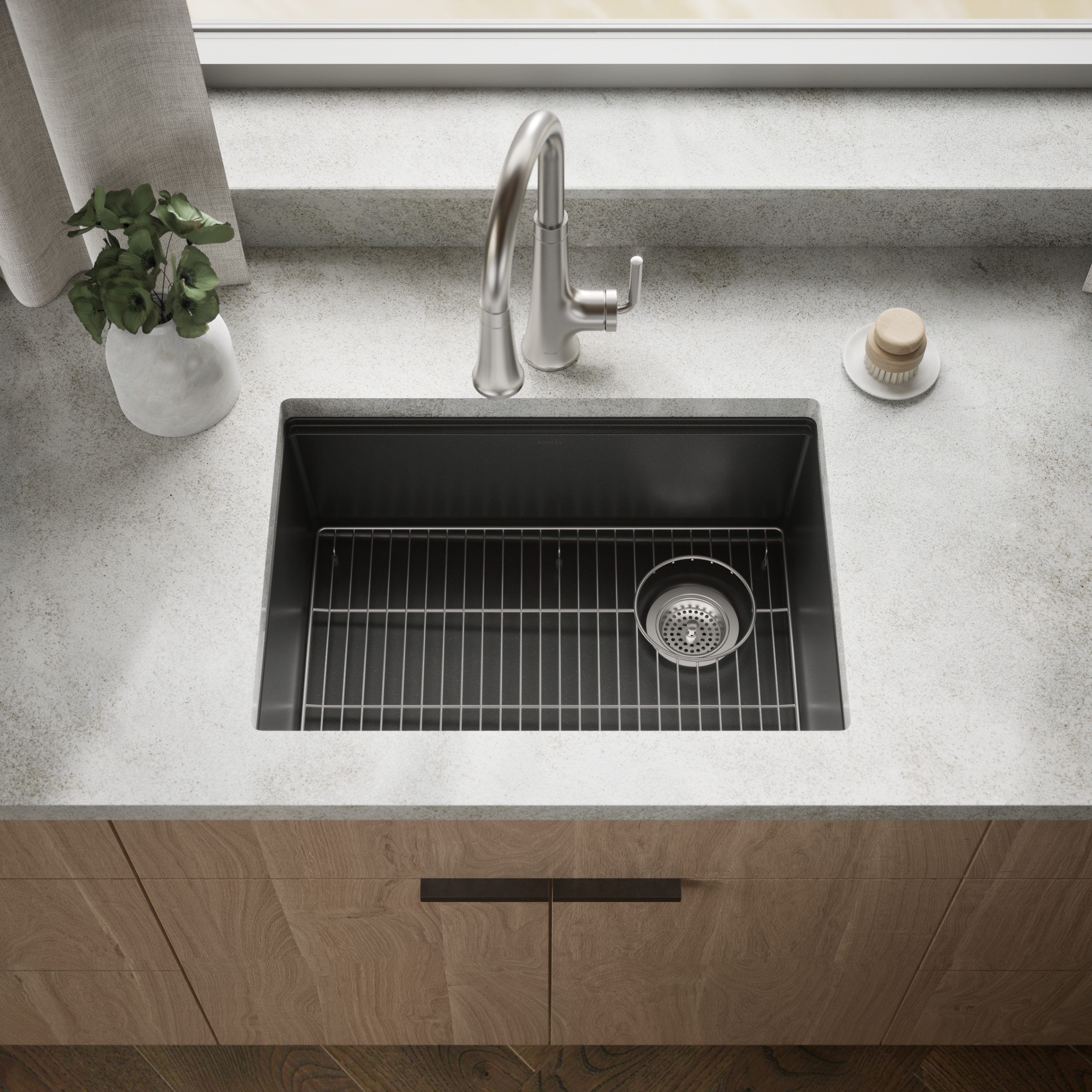 KOHLER 33713-CM7 Billings Undermount 26.5-in x 18.31-in Composite Single bowl Kitchen Sink