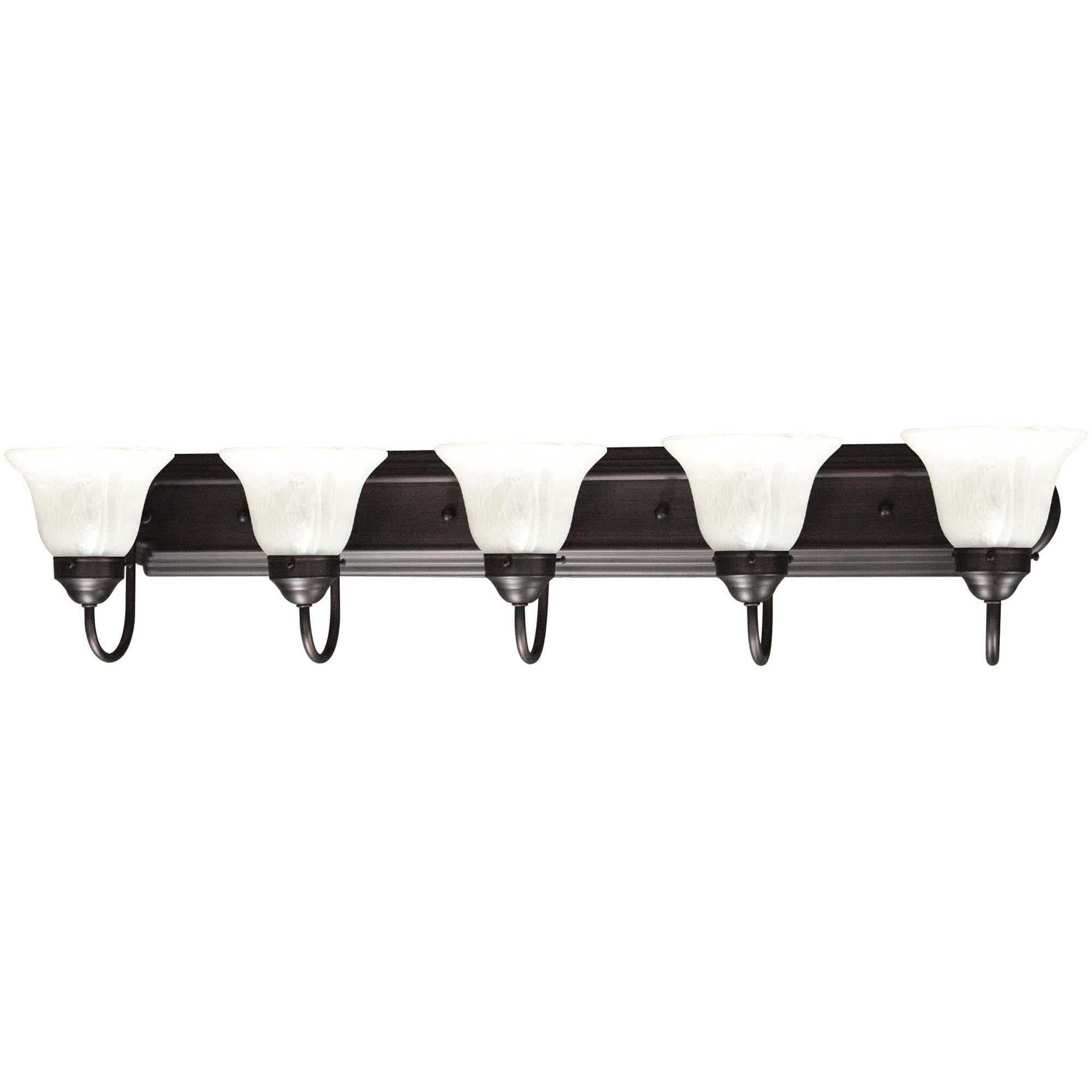 Minster Antique Bronze 5-Light Vanity Fixture with Alabaster Glass