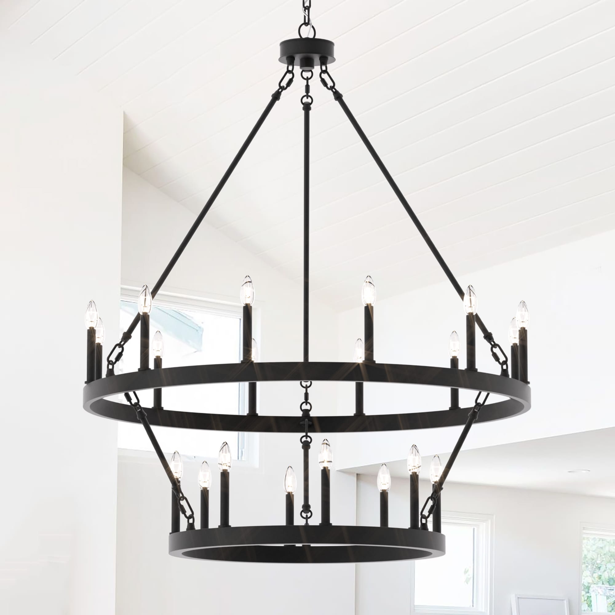 ACROMA 10588AZ Nauvoo 20 -Light Matte Black Farmhouse Bare bulb For Use in Bedrooms, Dining Rooms, Foyers, Kitchens, Living Rooms Chandelier