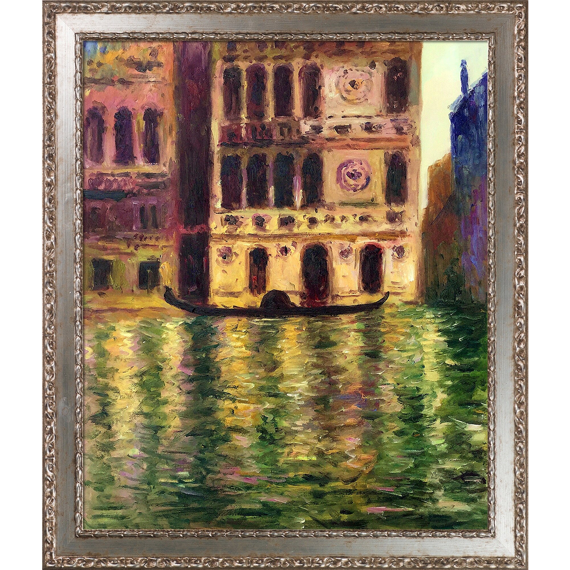 La Pastiche 688576874395 Palazzo Dario, 1908 Claude Monet Silver Wood Framed 28-Inches H x 24-Inches W Cityscape Canvas Hand-Painted Painting