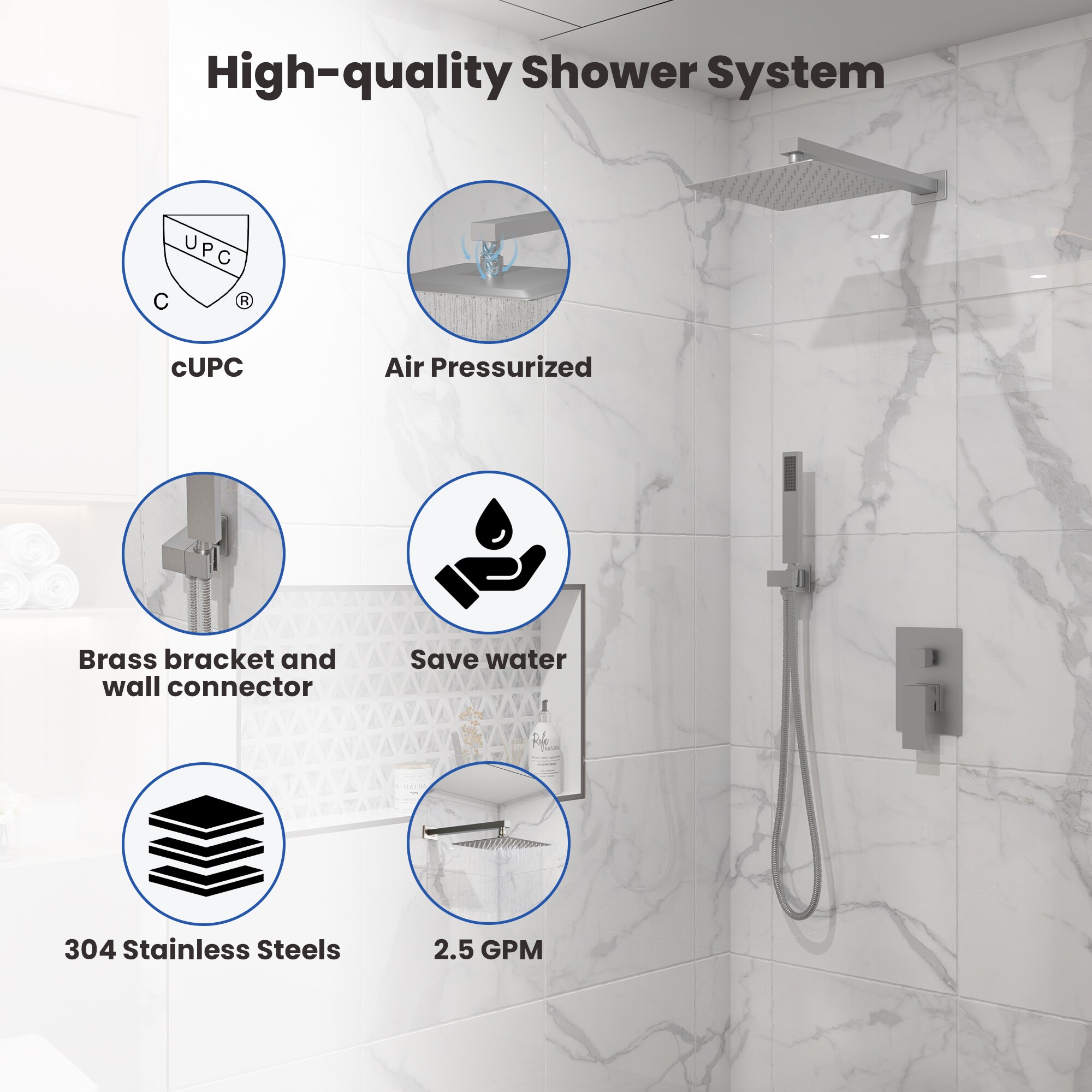 CASAINC EB-W-2-10-MB Showerhead-Bar-Panels - View #8