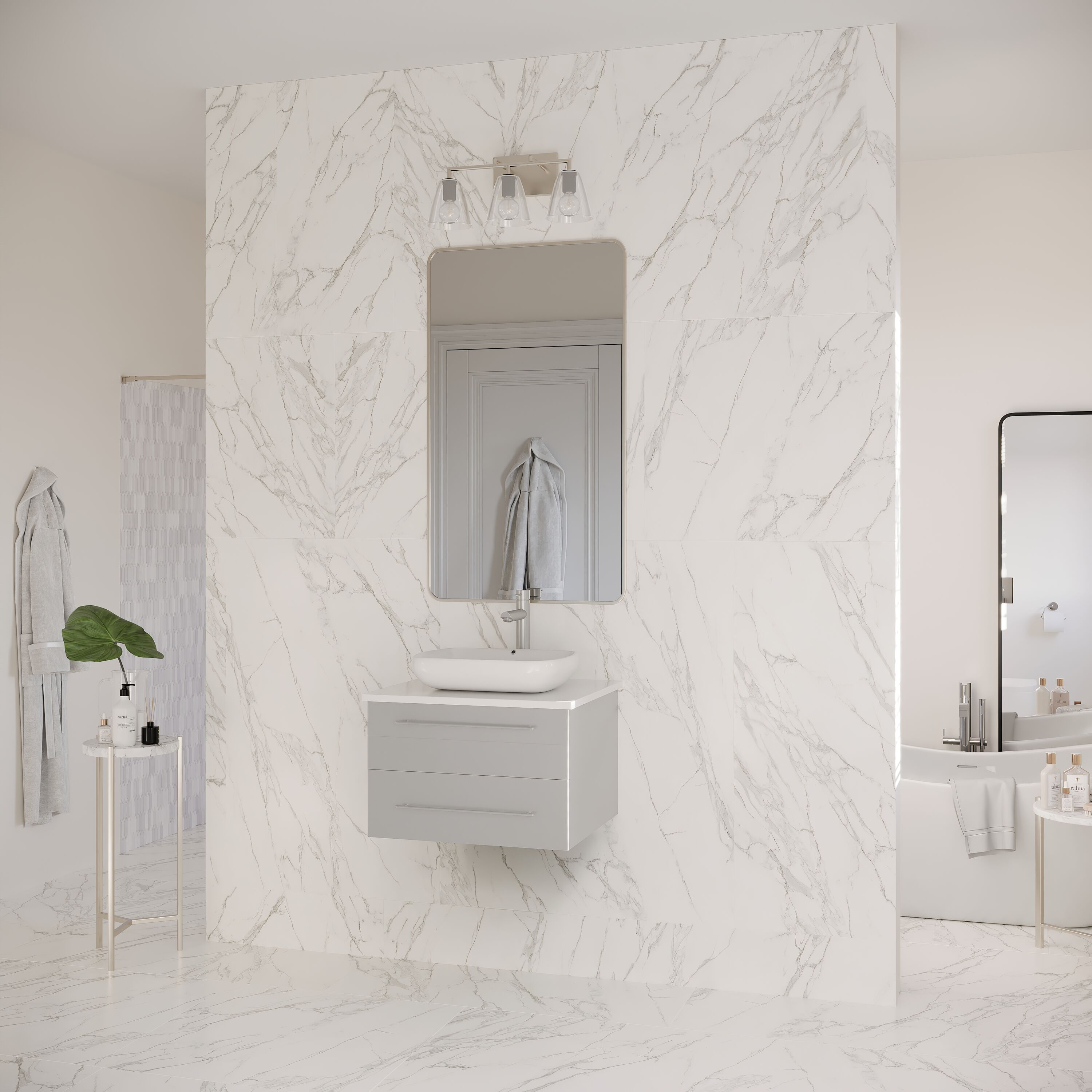 Lucera 24" Gray Quartz Stone Wall Mount Vanity with Vessel Sink