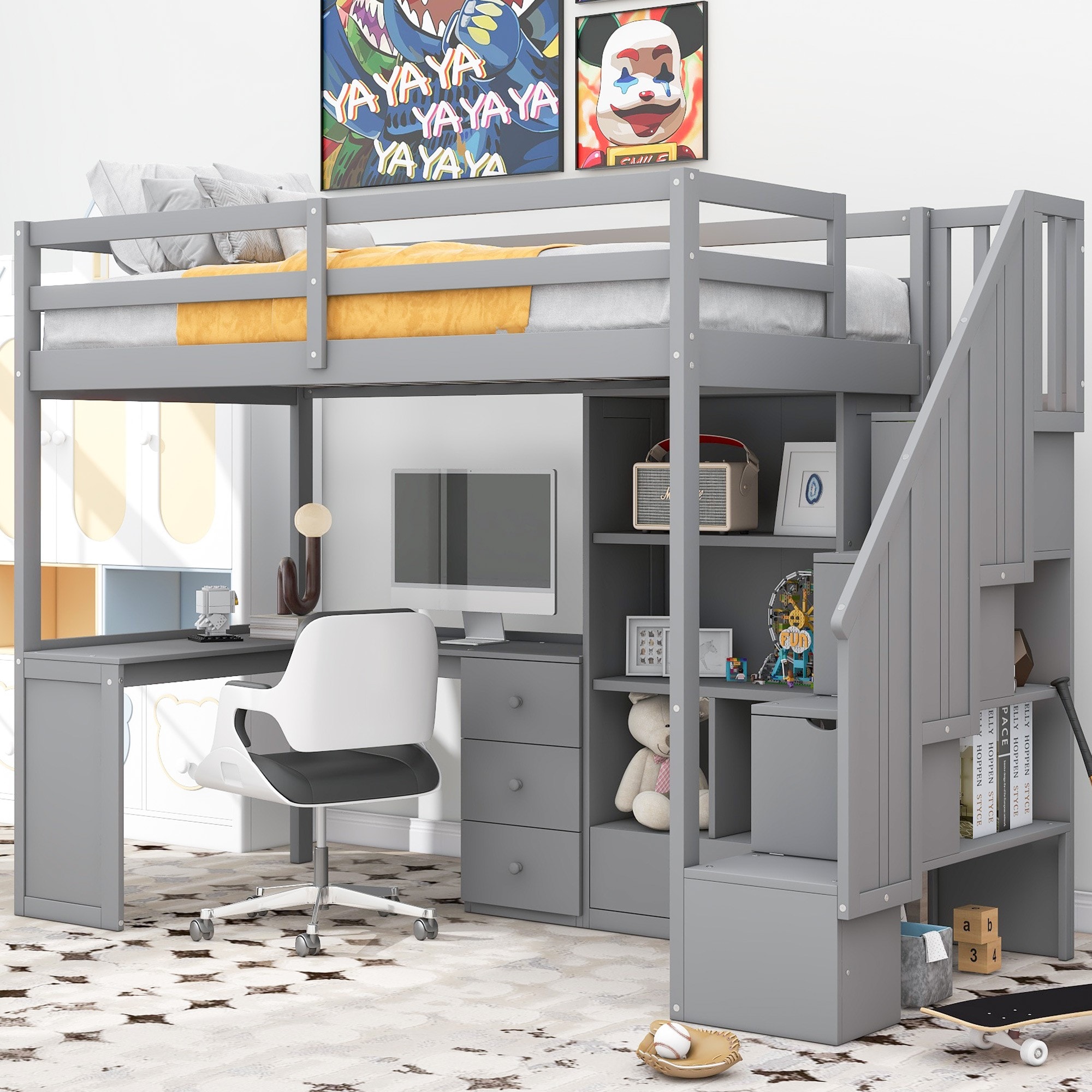 Yiekholo LL-1349AAE Gray Twin loft Bunk Bed
