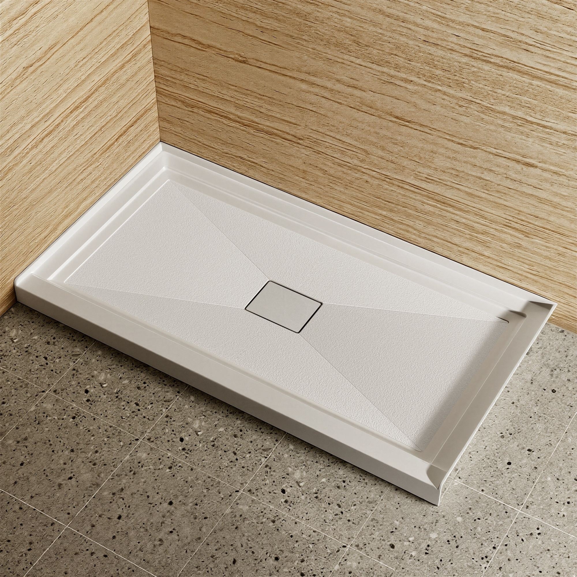 IAK 60 inch x 32 inch White Acrylic Shower Base with Center Drain and Non-Slip Surface