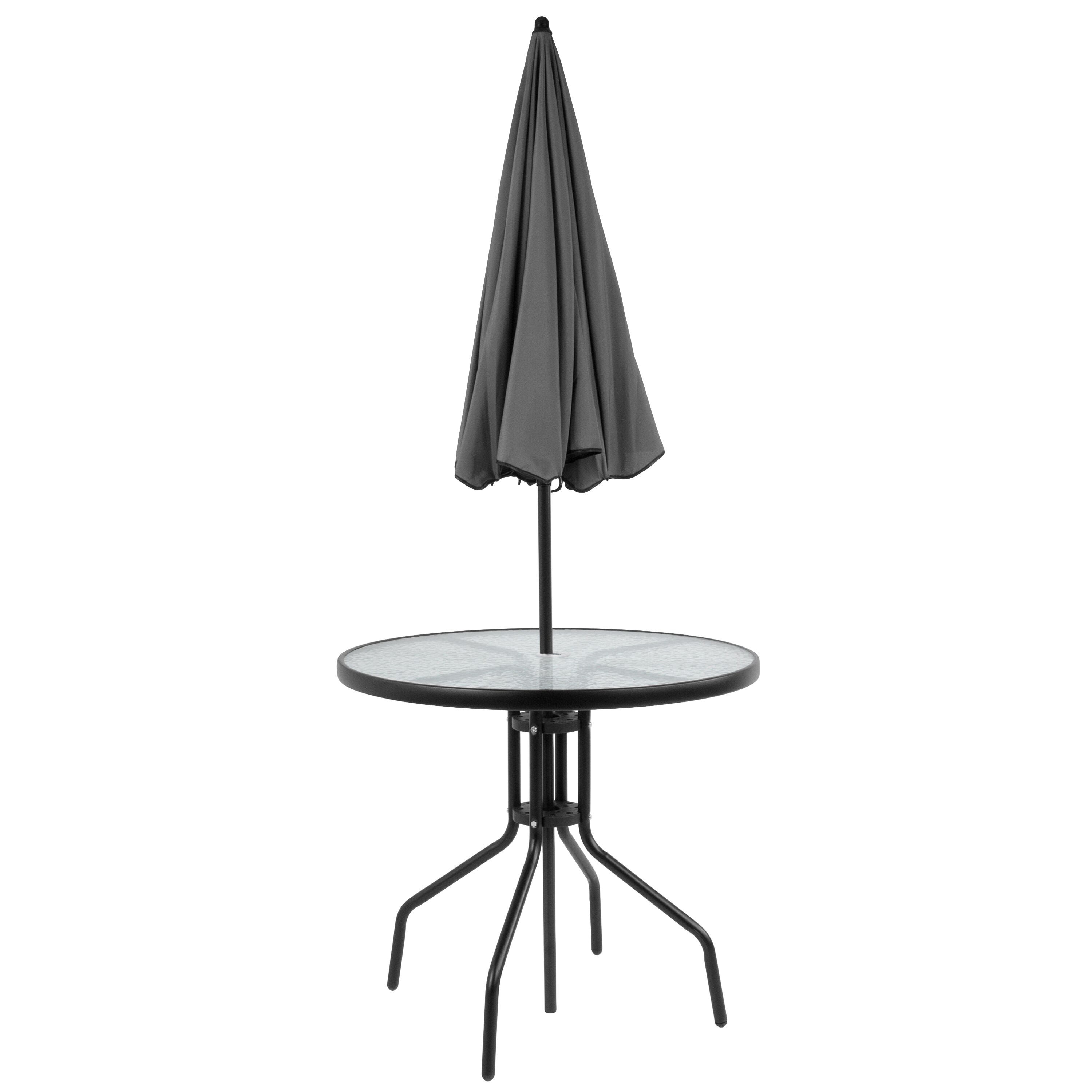 Nantucket 6-Piece Black Steel Patio Furniture Set with Umbrella
