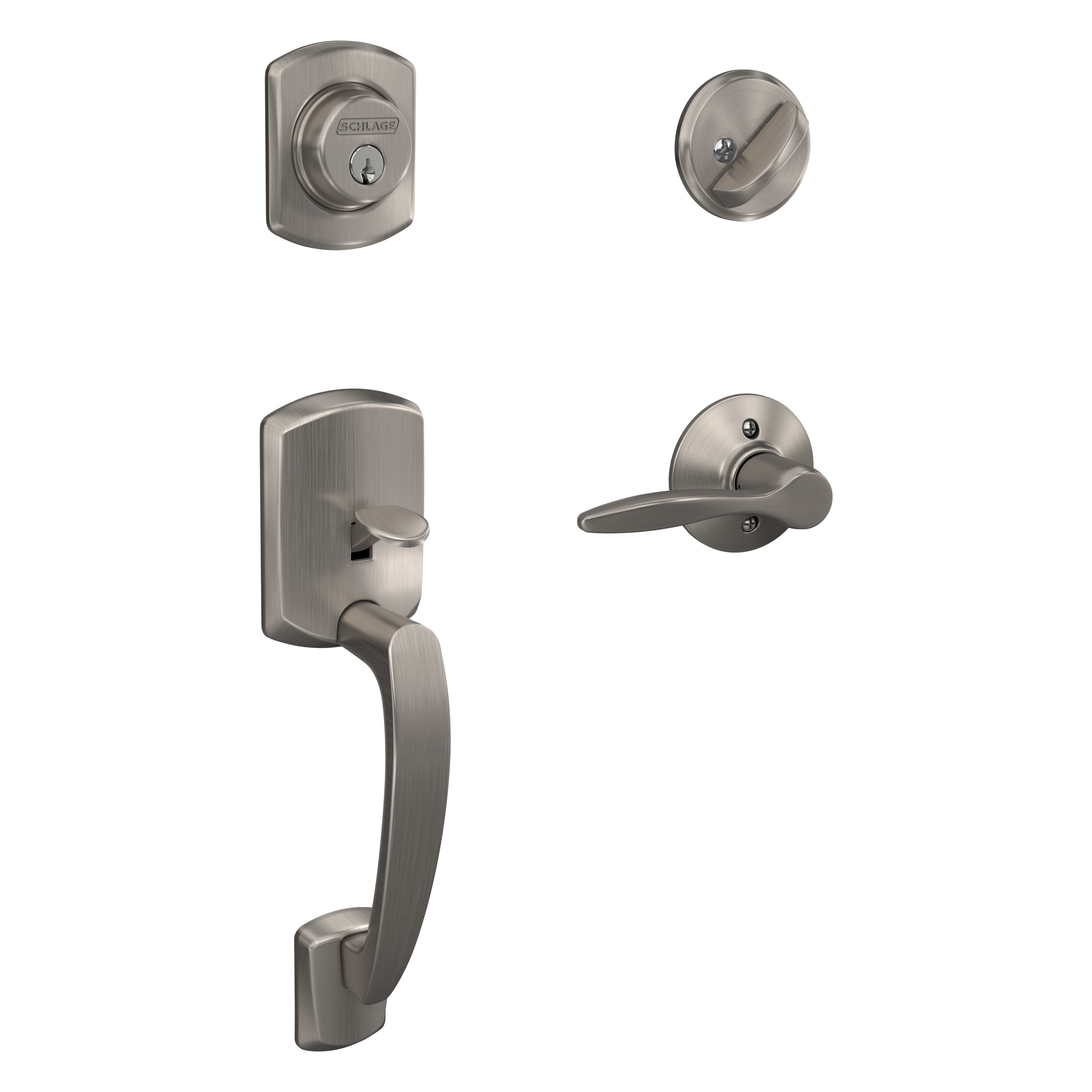 Schlage F60 GRW 619 DEL RH Greenwich-Delfayo Satin Nickel Single-Cylinder Keyed Entry Door Handleset with Decorative Lever