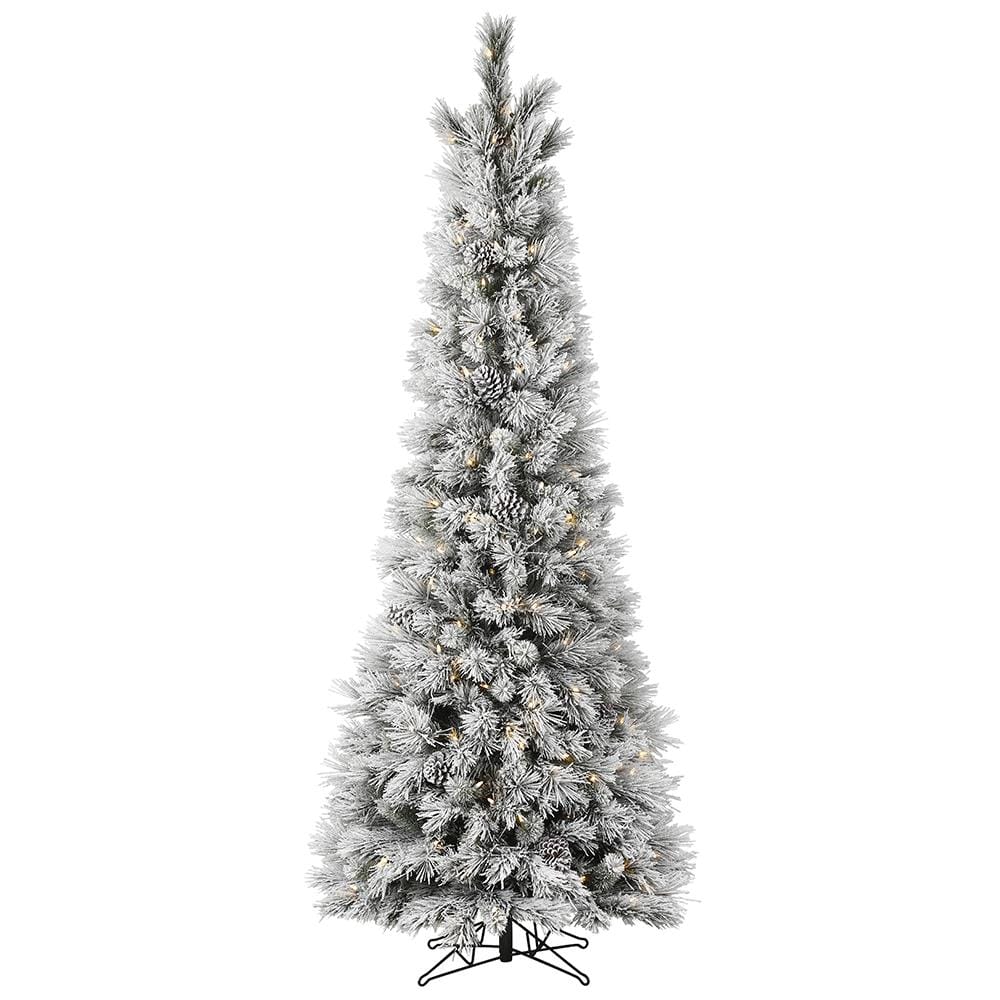 Vickerman 6 Ft Pre Lit Traditional Slim Flocked White Artificial Christmas Tree With 200