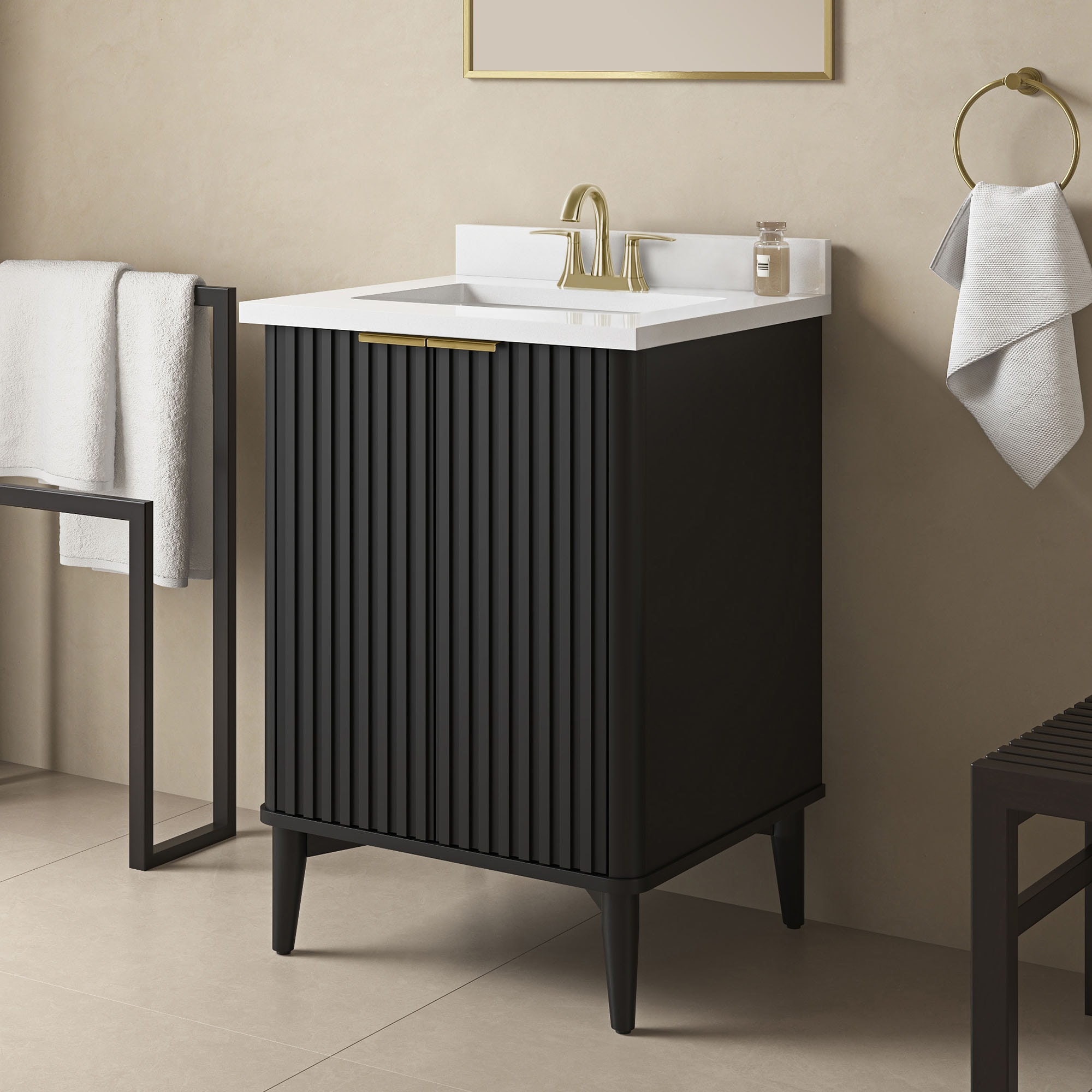 Gabi 24" Black Undermount Single Sink Bathroom Vanity with White Marble Top