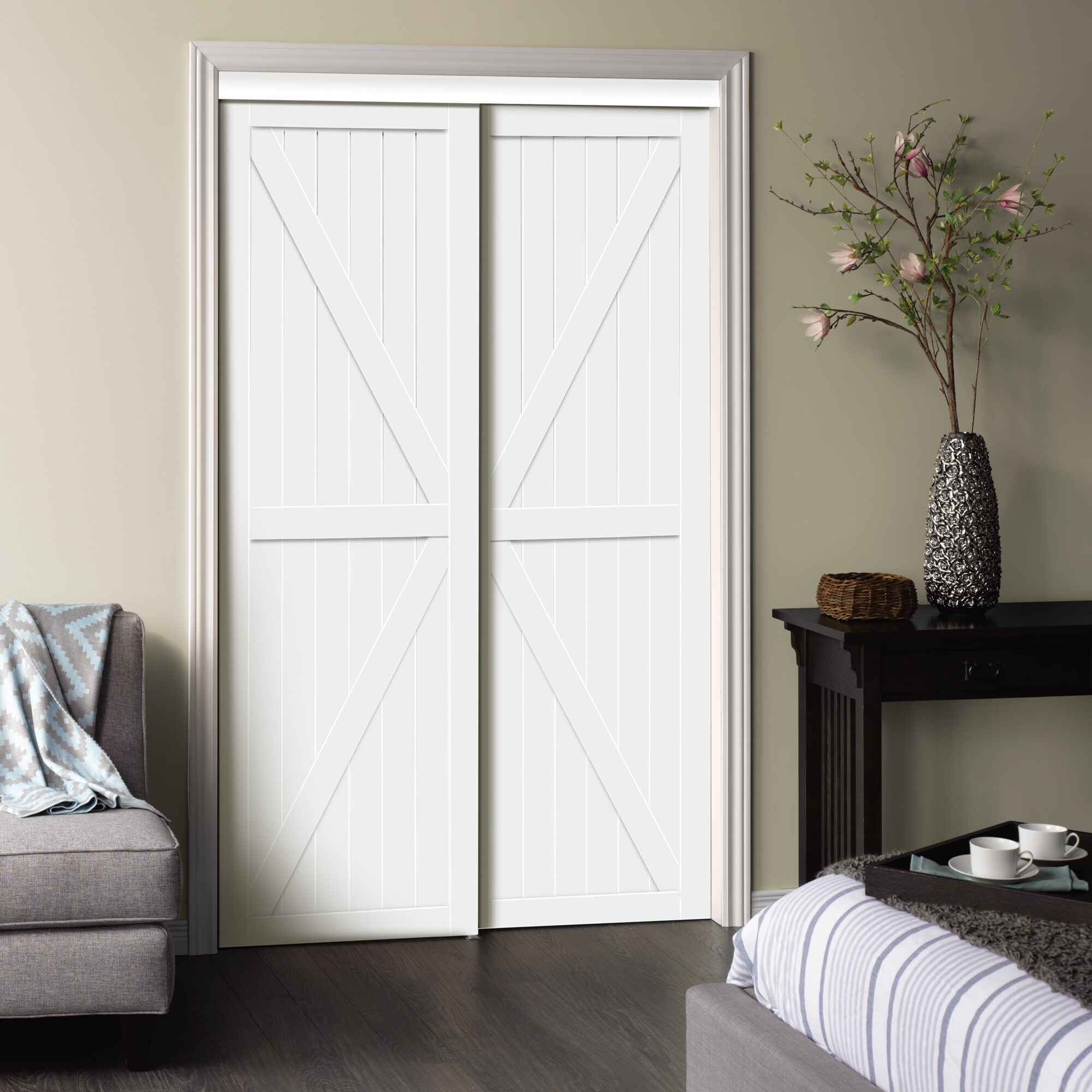 RELIABILT Trident 48-in x 80-in White K-frame Prefinished Mdf Closet Sliding Door (Hardware Included)