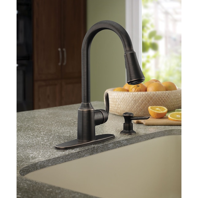 Moen Bayhill Mediterranean Bronze 1-Handle Deck Mount Pull-Down Handle Kitchen Faucet (Deck Plate Included) Moen Bayhill Mediterranean Bronze 1-Handle Deck Mount Pull-Down Handle Kitchen Faucet (Deck Plate Included)
