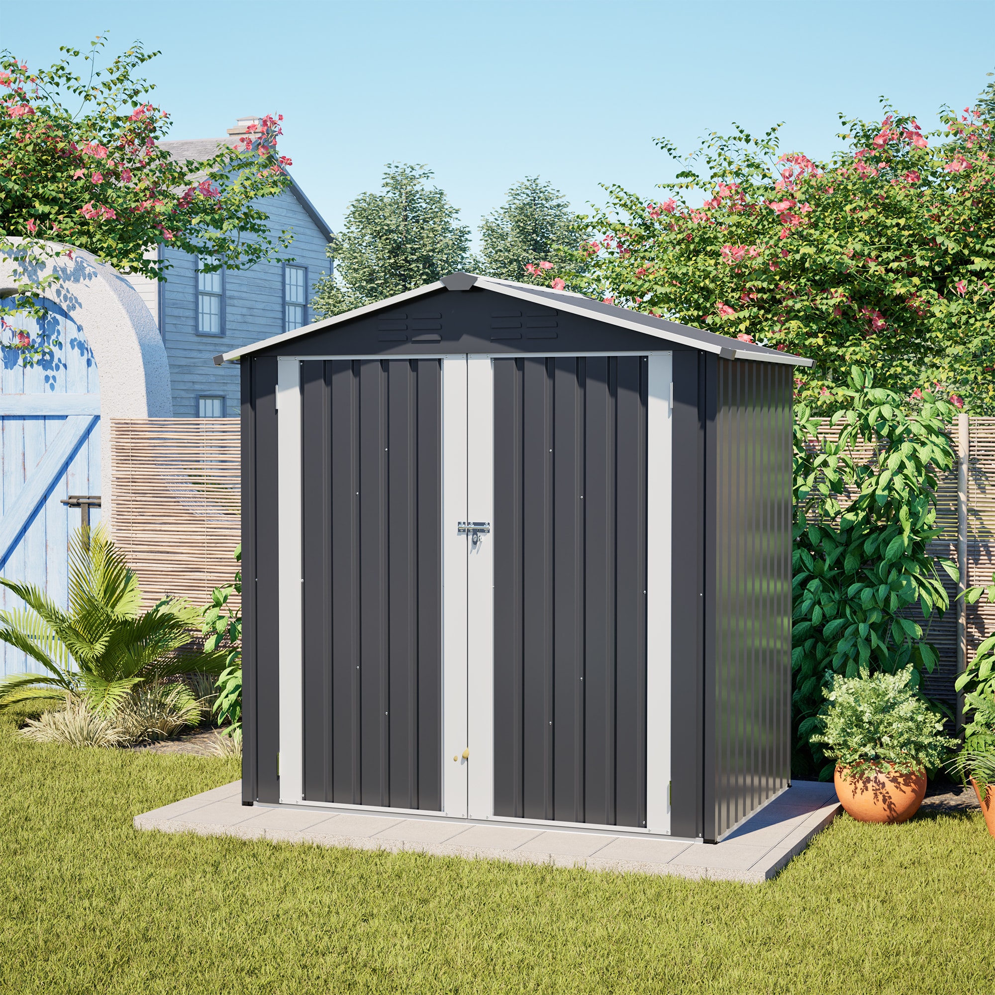 RITSU -  73.20 in L x 47.60 in W x 72.40 in H Gray Plastic Outdoor Storage Shed with Lockable Doo...