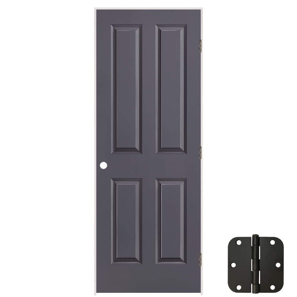 Masonite 627195 28-in x 80-in Slate Solid core 4 panel square Left hand Smooth Prefinished Molded composite Flat Jamb Single Prehung Interior Door
