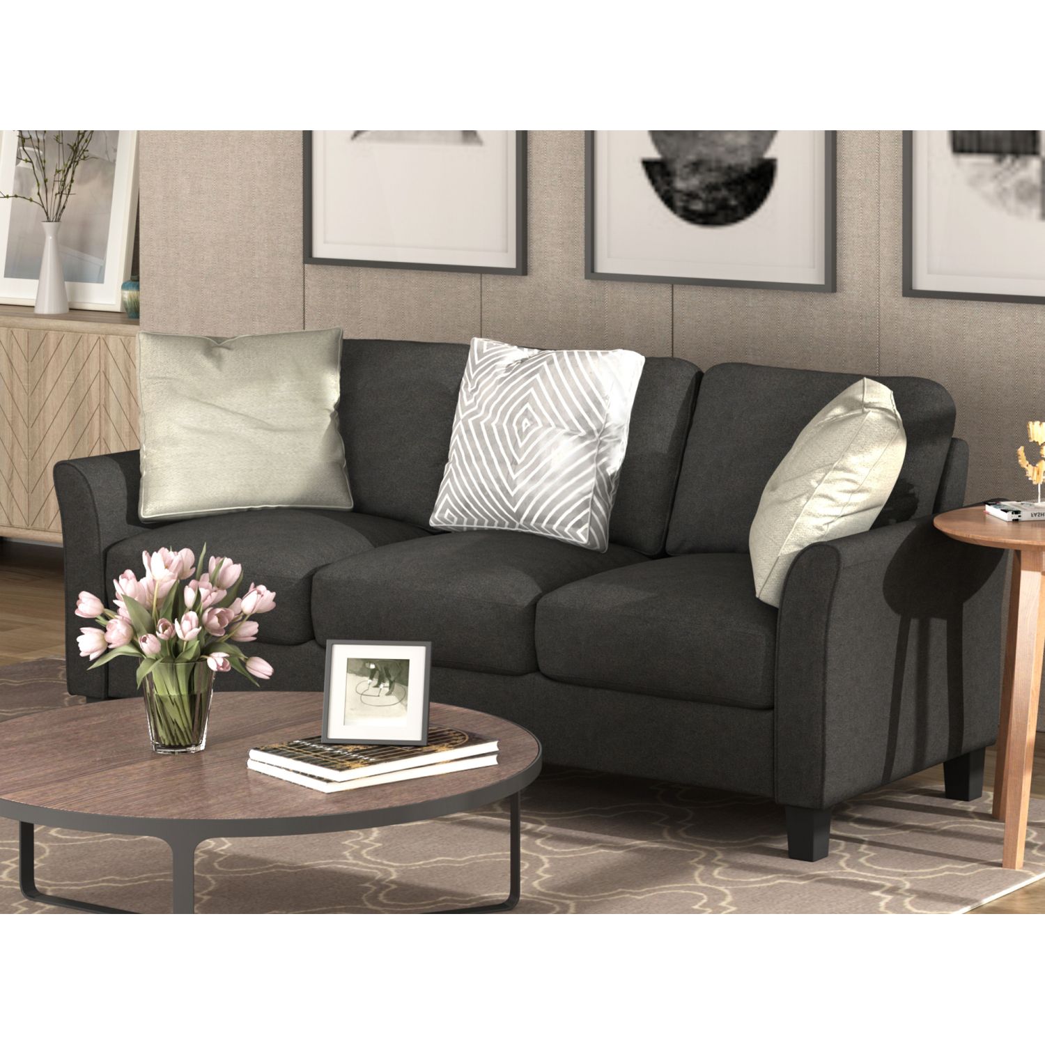 JASMODER 29-in Modern Black Linen Sofa in the Couches, Sofas ...