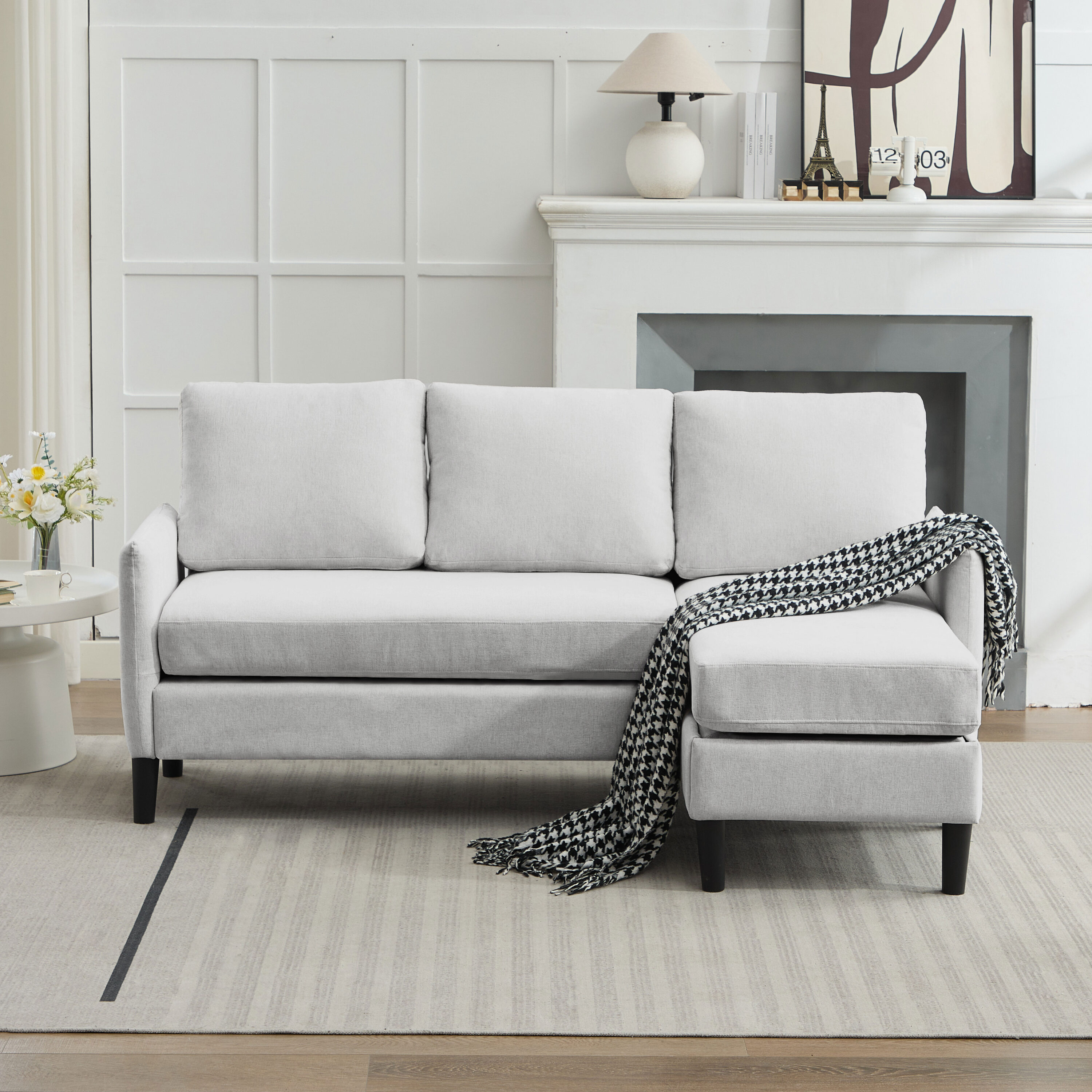 VOUA SAF-XNELD3-BL 73.23-in Casual Light Gray Microfiber Sectional