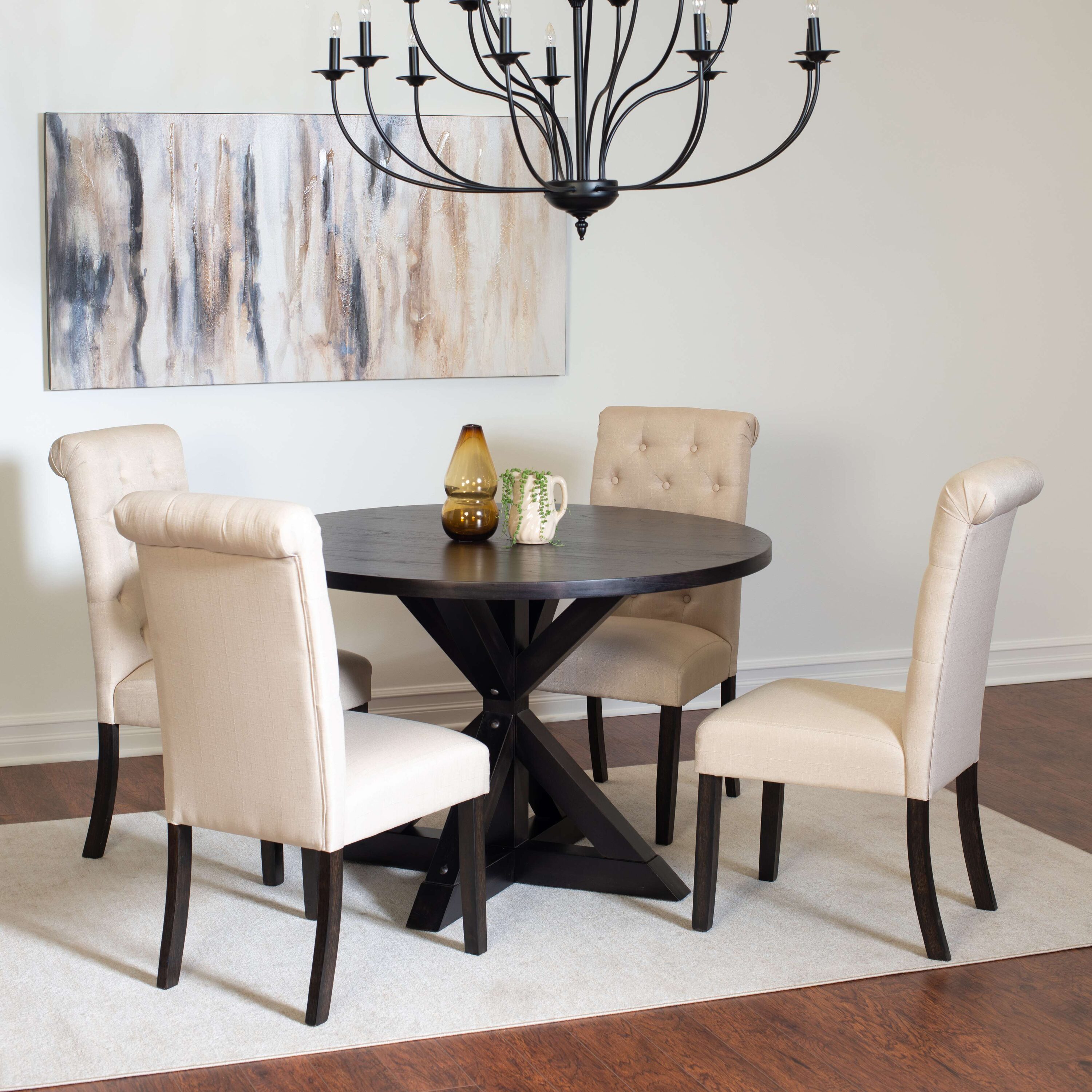 Dexmalle T2574S00108 Cross-Buck Dining Table with 4 Stylish Chairs Sets