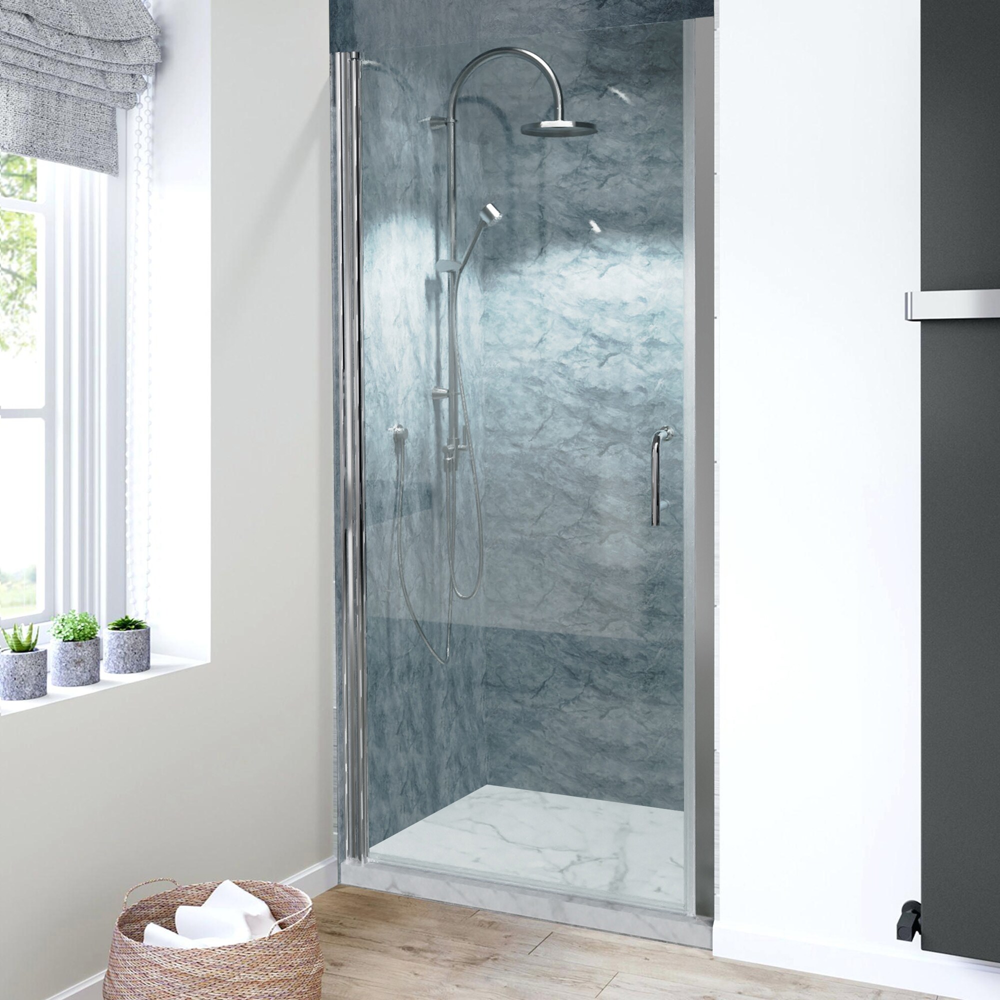 Forclover Pivot Shower Door Silver 34 1 2 In To 35 In W X 72 In H