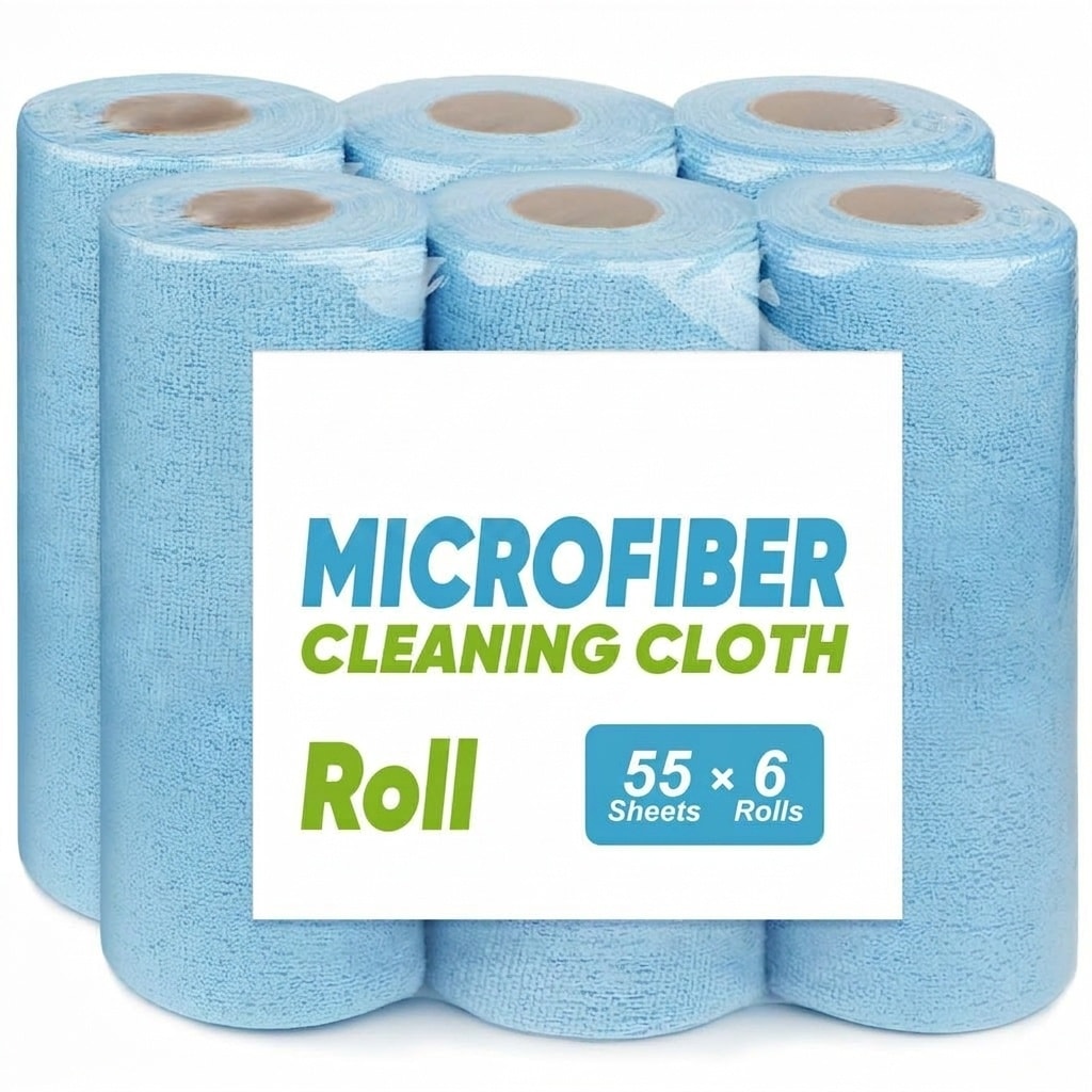 LAIFUCAM  Microfiber Cleaning Cloths Blue Shop Towels 330 Sheet 6 Roll Reusable Lint Free Absorbent Rags for Car Home Garage Workshop 11x9 Inch