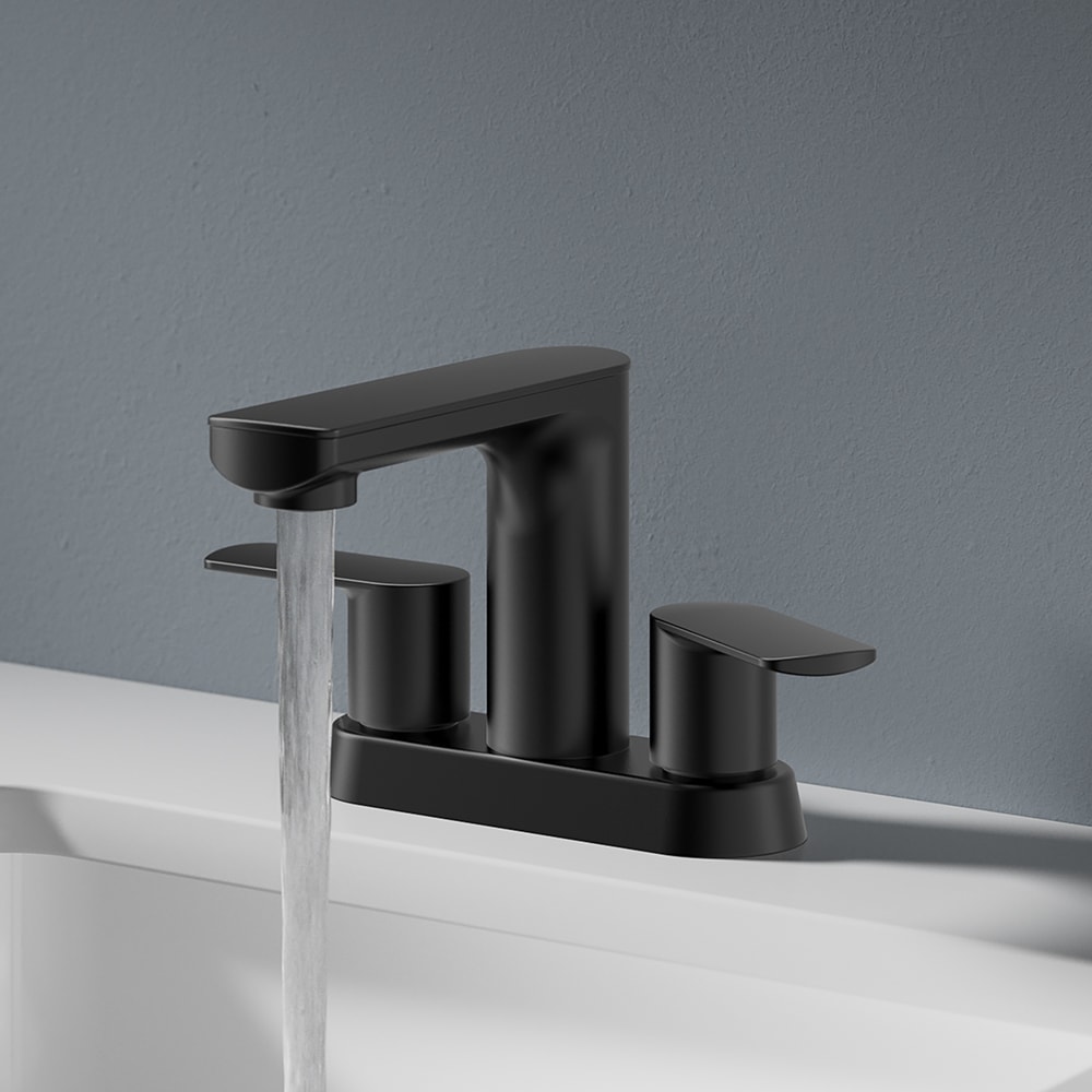 Origin 21 Candace Matte Black 4-in centerset 2-Handle WaterSense Bathroom Sink Faucet with Drain