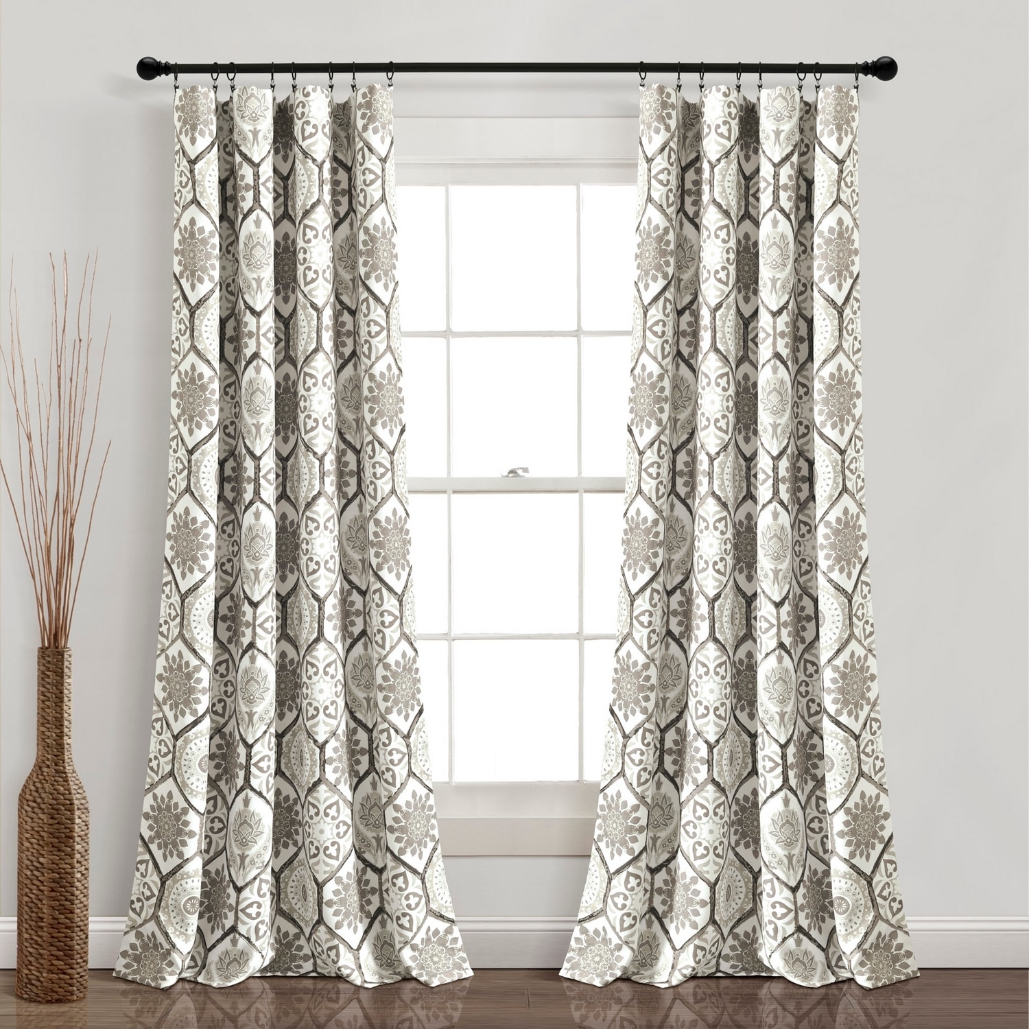 Lush Decor 21T013437 84-in Neutral Geometric Light filtering Rod pocket Curtain panel pair