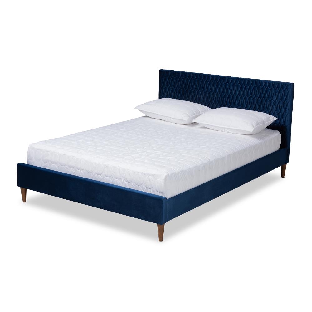 Baxton Studio Frida Navy Blue Queen Wood Upholstered Bed in the