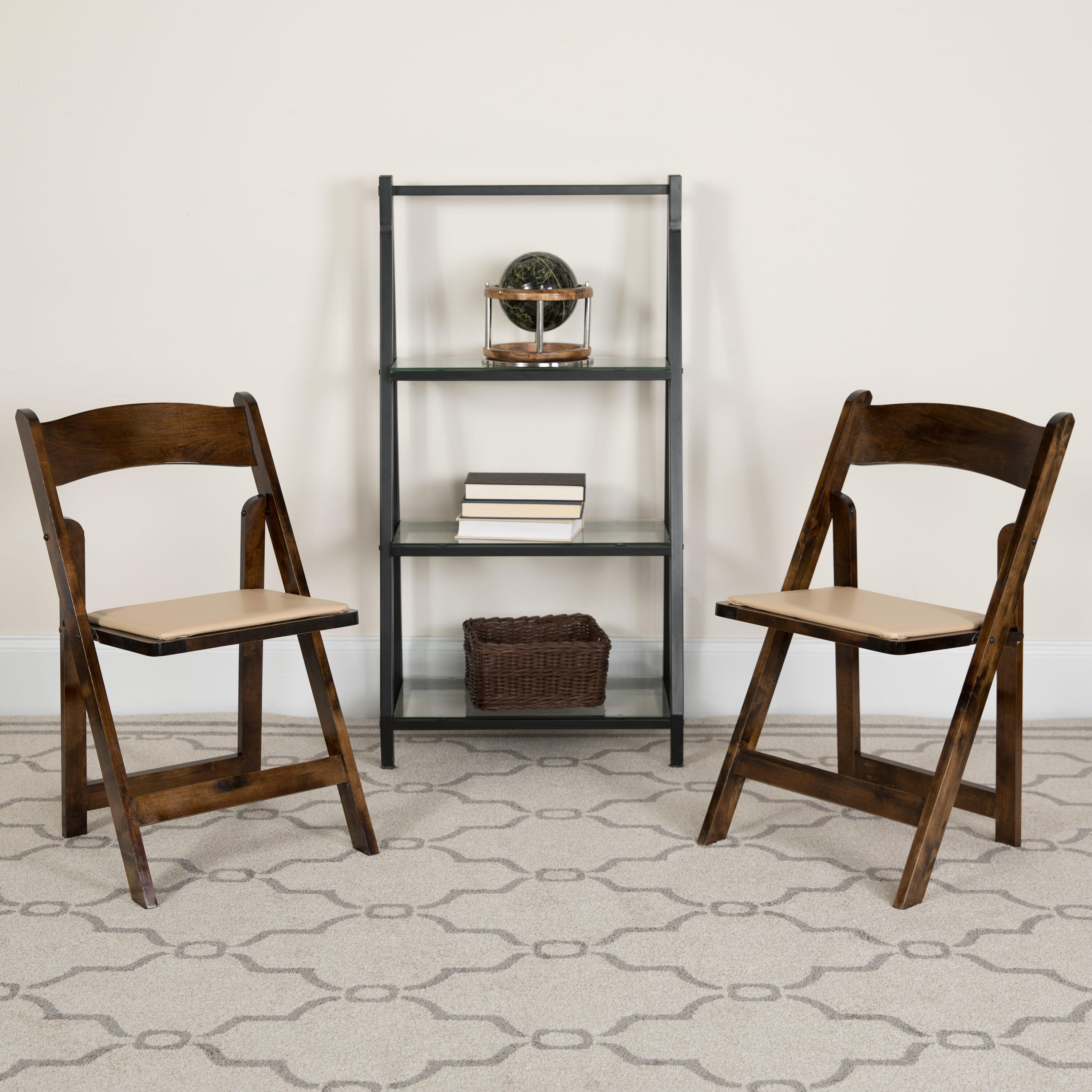 Fruitwood Beechwood Folding Dining Chair with Vinyl Padded Seat