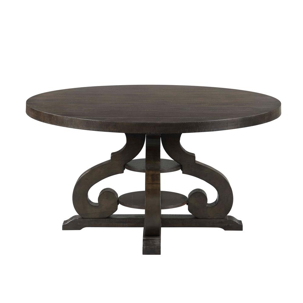 Stanford Smokey Walnut Round 5-Piece Dining Set with Light Brown Upholstered Chairs