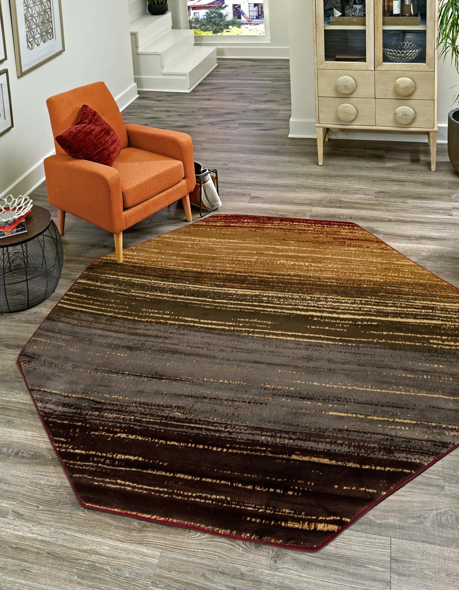 Unique Loom 3163961 Barista 7 x 7 (ft) Loomed Polypropylene Beige Octagonal Indoor Stripe Area rug