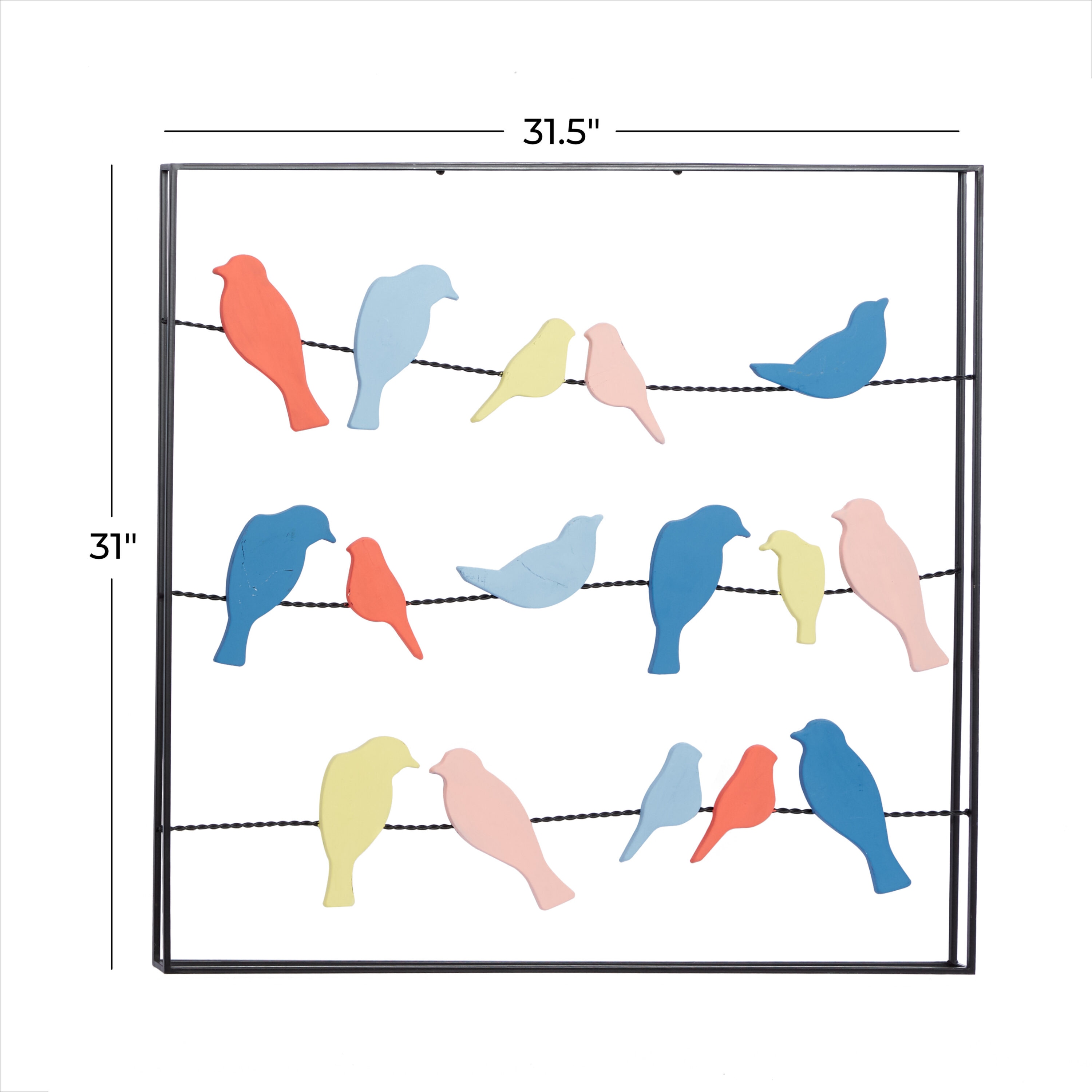 Multi-Colored Metal Bird Wall Decor with Black Frame