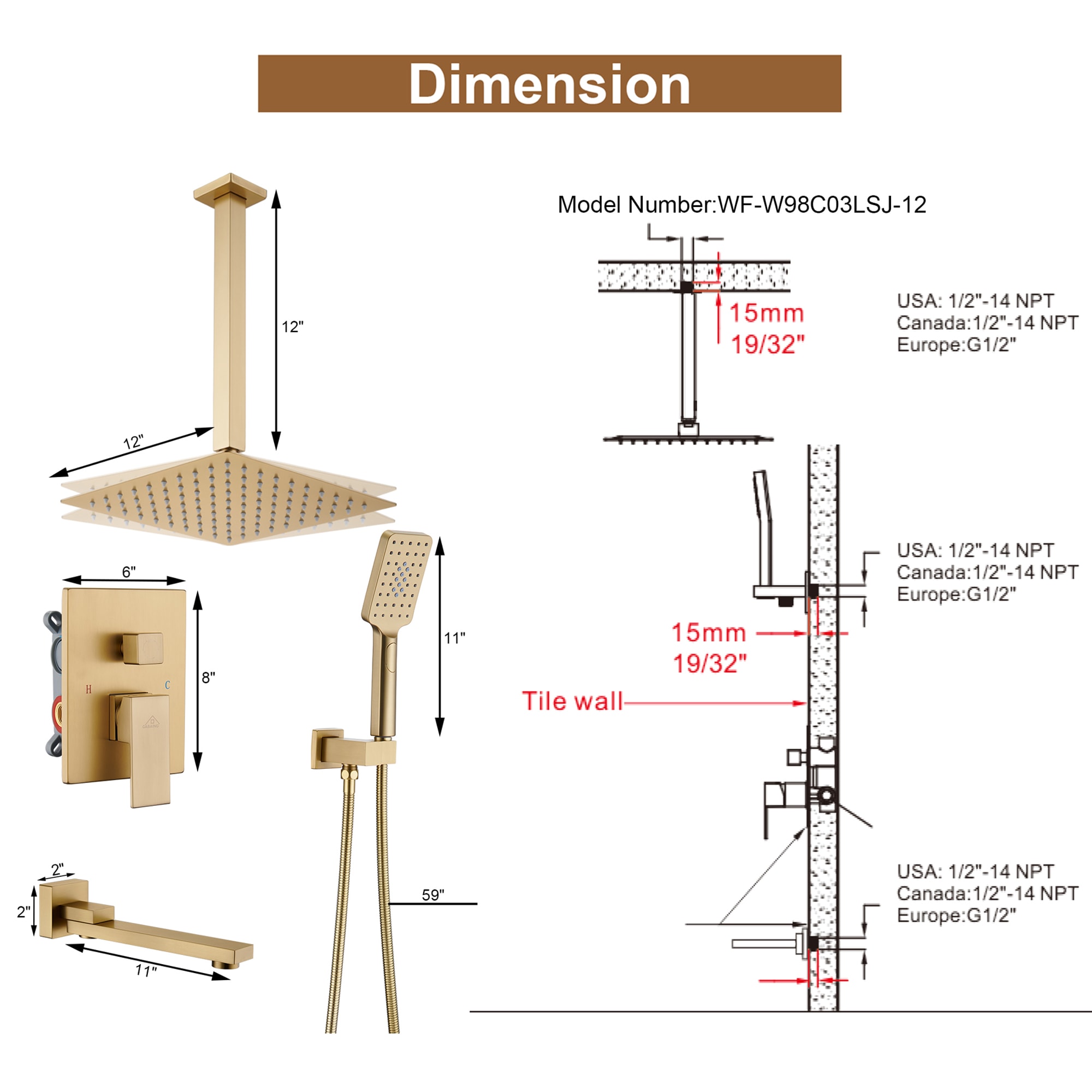 Clihome CL-EB10WBN Showerhead-Bar-Panels - View #2