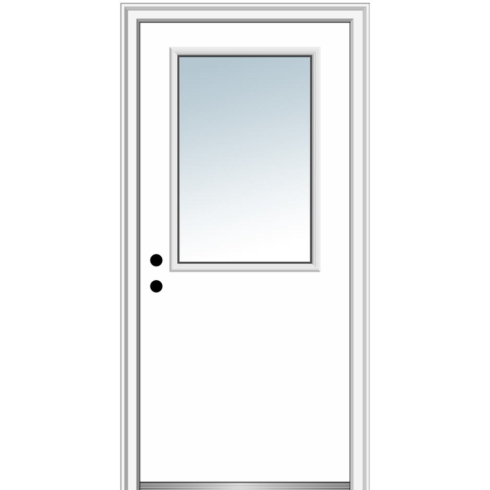 MMI DOOR ZZ365351R 32-in x 80-in x 6-9/16-in Fiberglass Half lite Right-hand inswing Primed Prehung Front Door with Brickmould Insulating core
