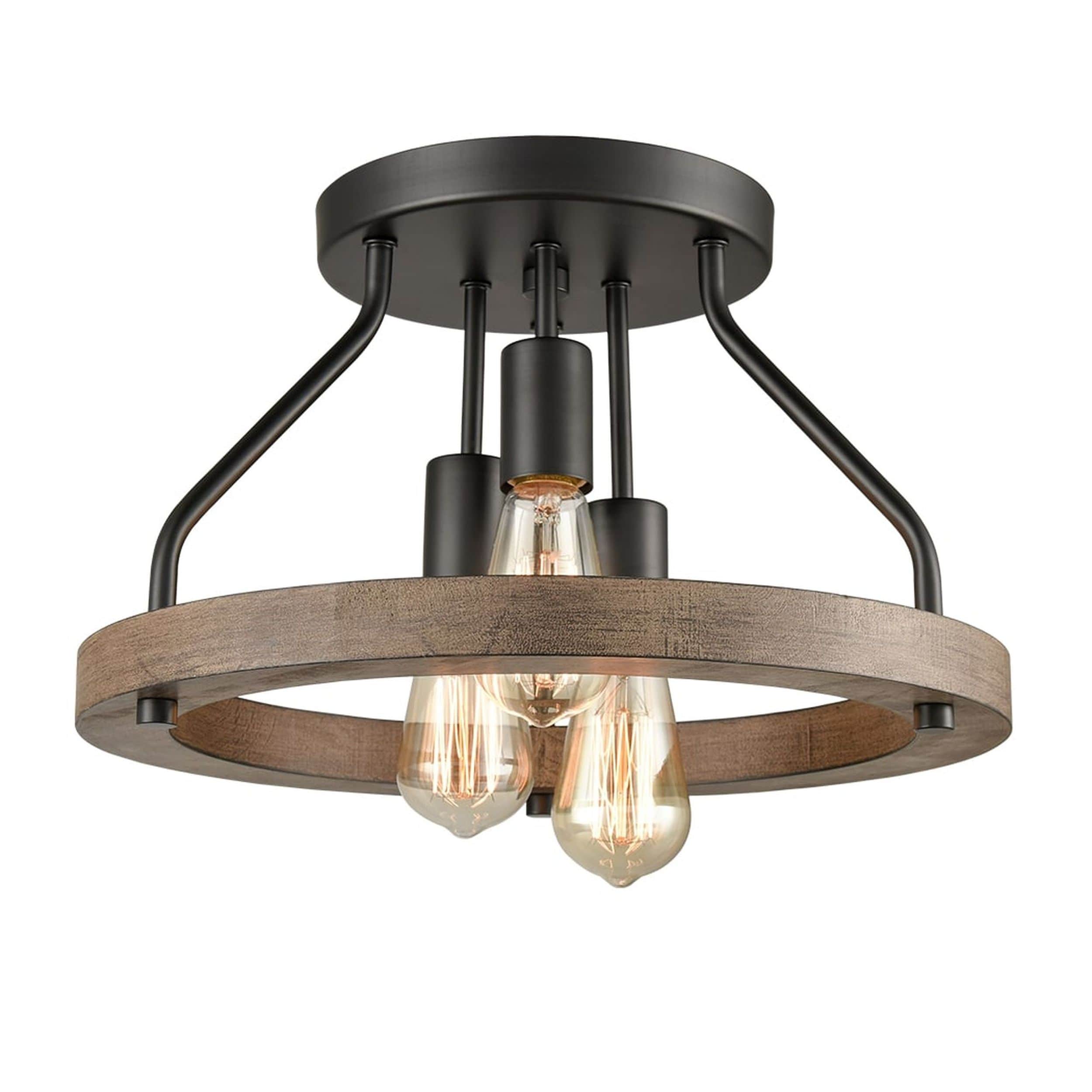 Claxy CL-T7132-3CU Rustic/Industrial 1 -Light 15-in Satin Brown Semi Flush Mount Light