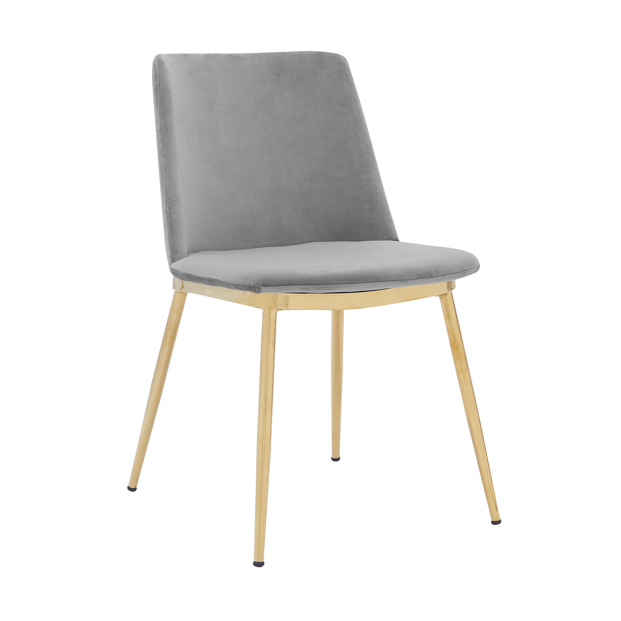 Contemporary Gray Velvet Side Chairs with Gold Metal Legs
