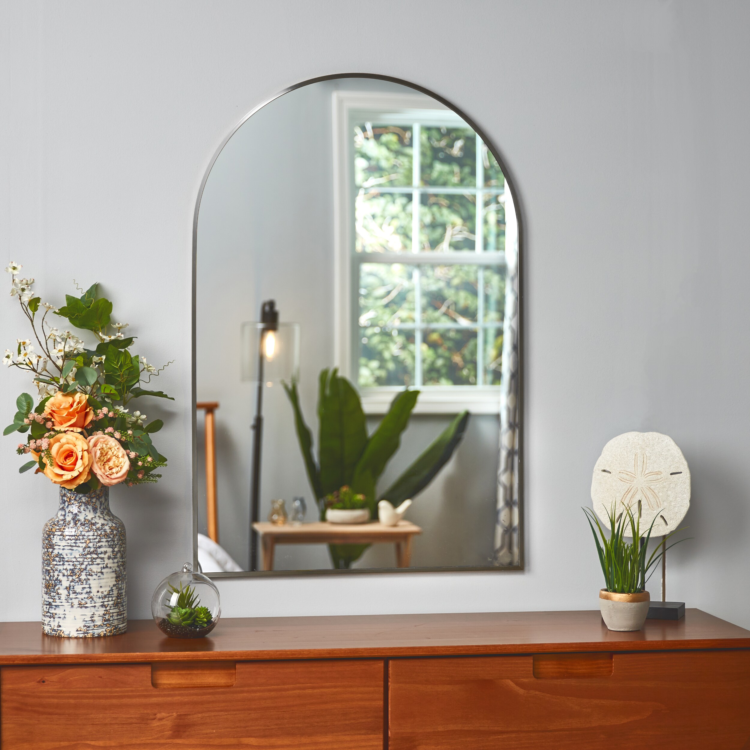 Origin 21 23.8-in W X 35.6-in H Arch Nickel Framed Wall Mirror In The ...