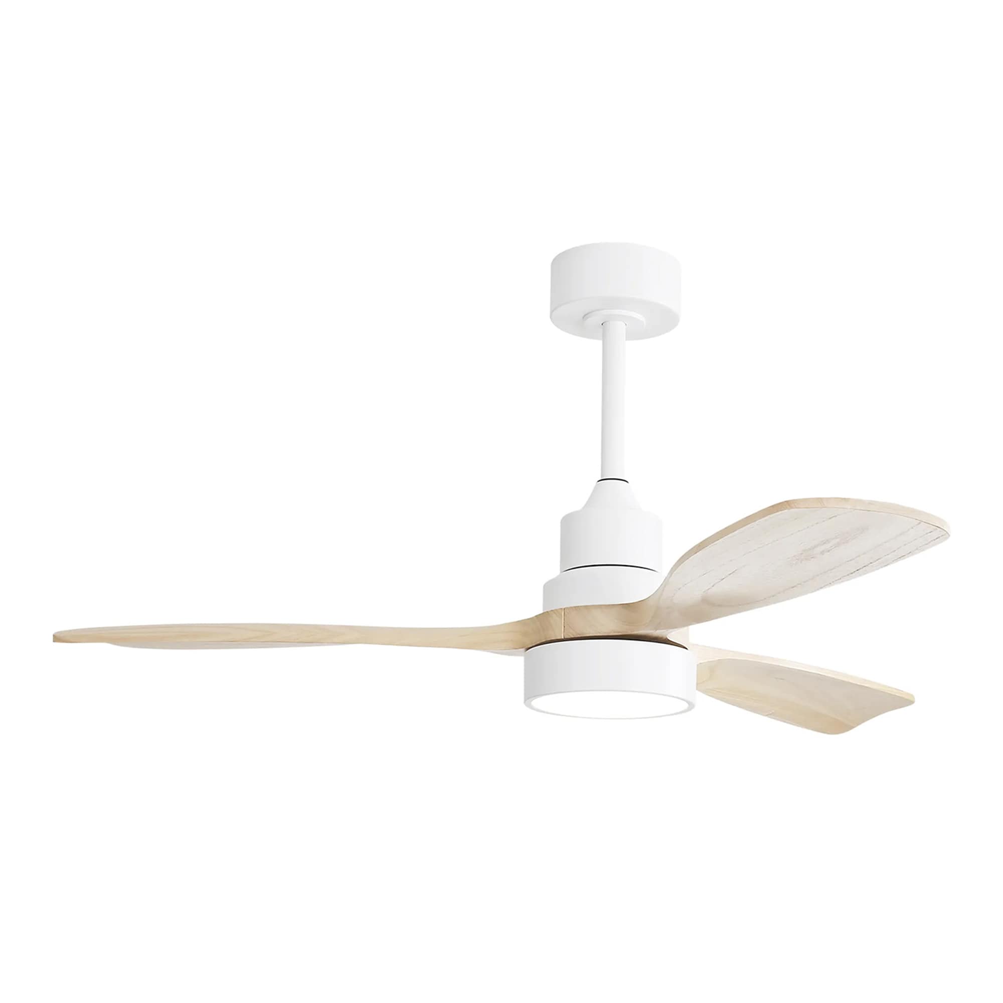 Bybafun YD1300058 48-in Color-Changing Integrated LED Outdoor White + Brown with Wood Blades Ceiling Fan With Light - Remote Included ( 3 -Blade )