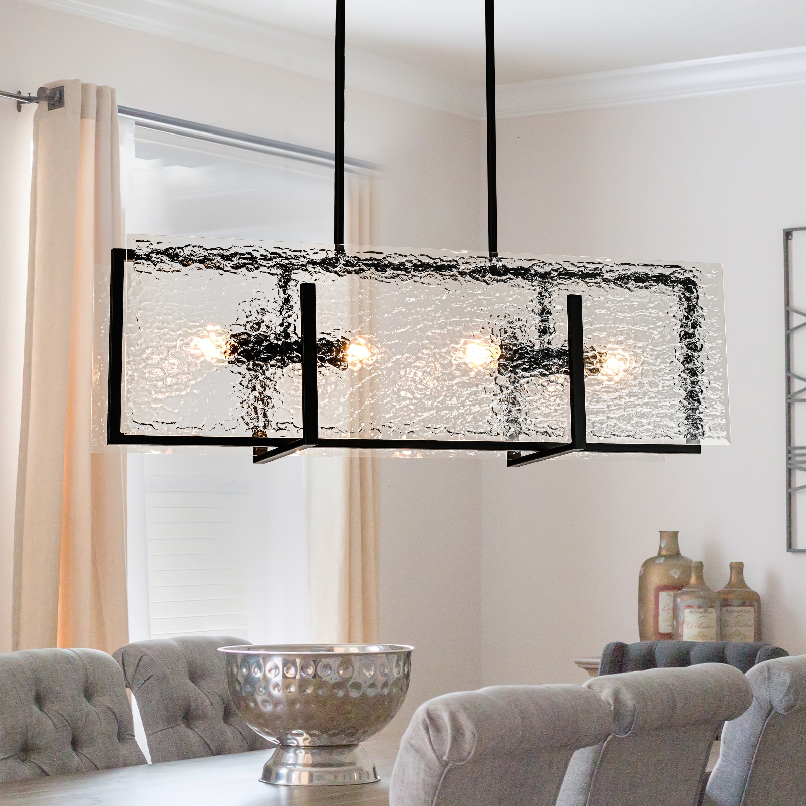 EDISLIVE Y81010000070988 4 -Light Black Modern/contemporary Textured glass Linear Large Hanging Kitchen island light