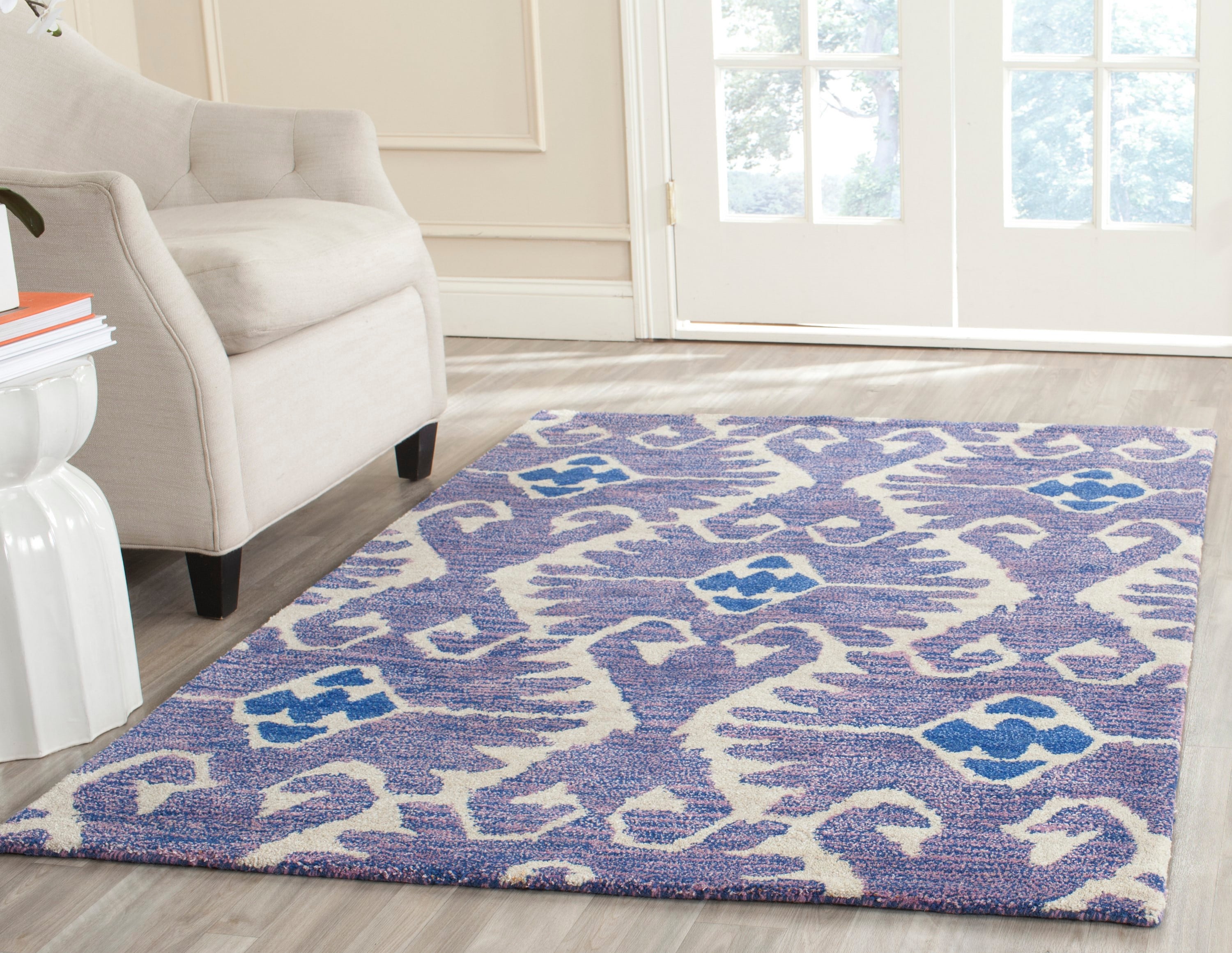 Safavieh WYD323A-4 Wyndham Ince 4 x 6 (ft) Tufted Wool Lavander/Ivory Rectangular Indoor Ikat Bohemian/Eclectic Area rug