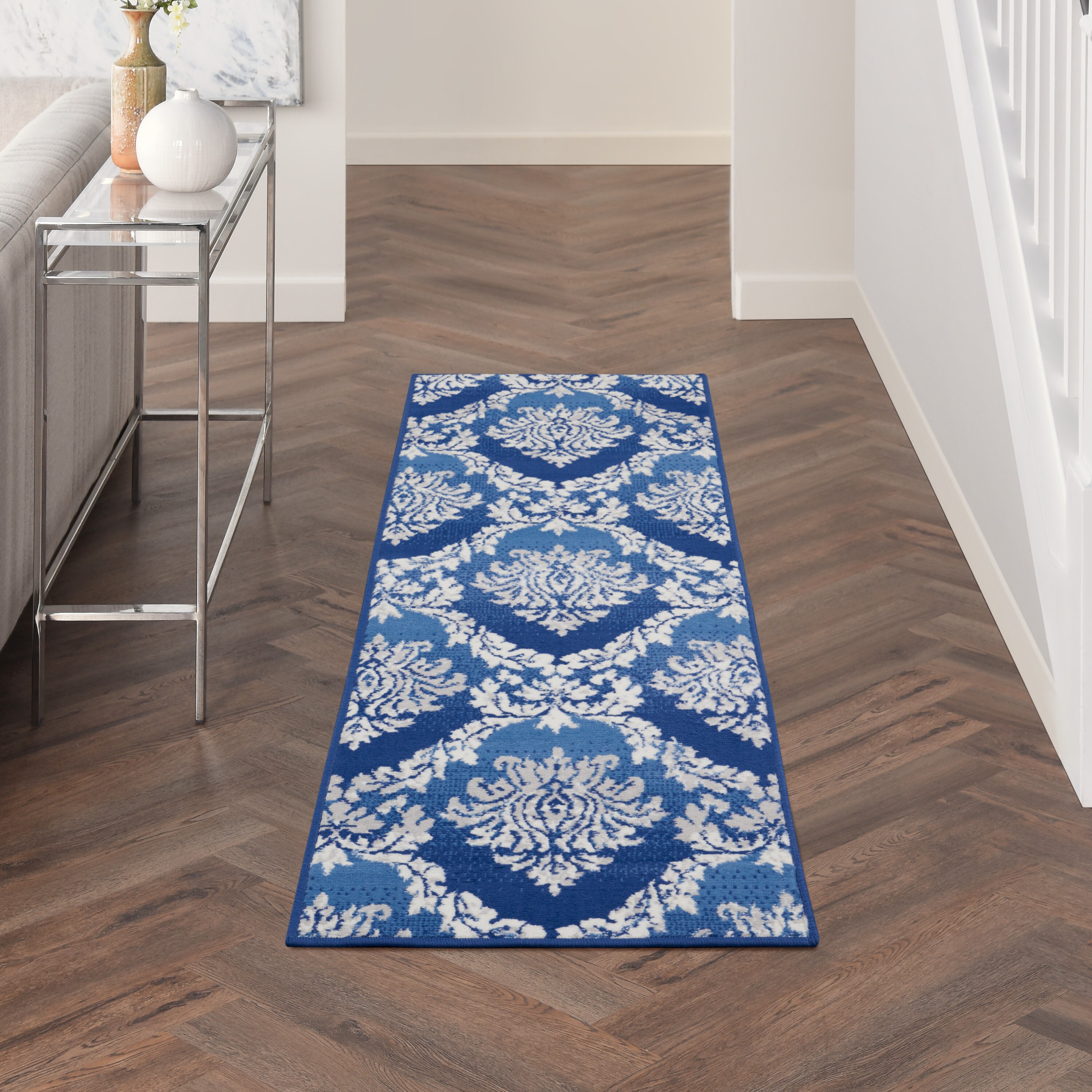 Nourison 99446830432 Whimsicle 2 x 8 (ft) Loomed Polypropylene Blue Rectangular Indoor Damask Runner rug