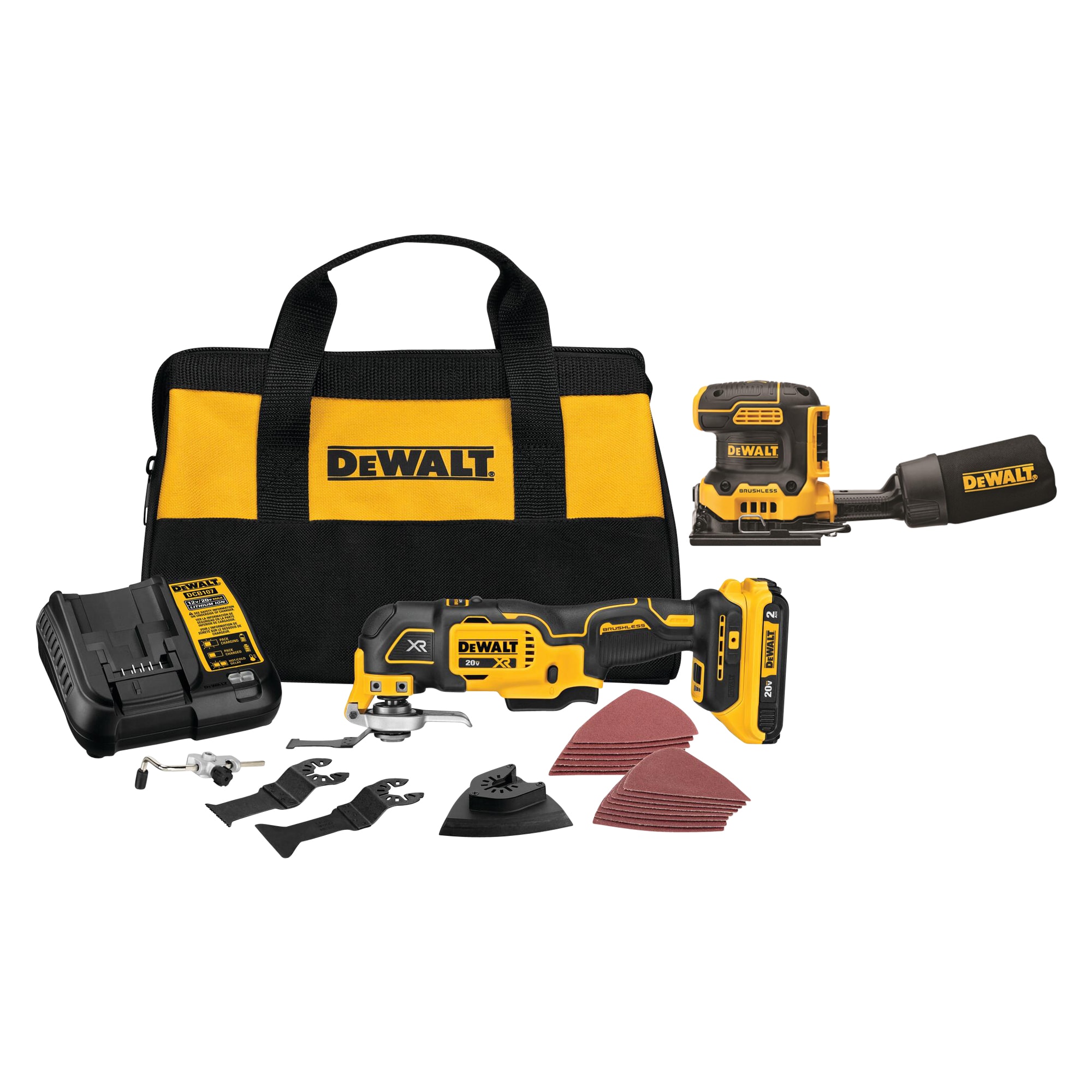 DEWALT XR 8-Piece Brushless 20-volt Max 3-speed Oscillating Multi-Tool Kit with Soft Case (1-Battery Included) & XR 20-Volt Brushless Cordless