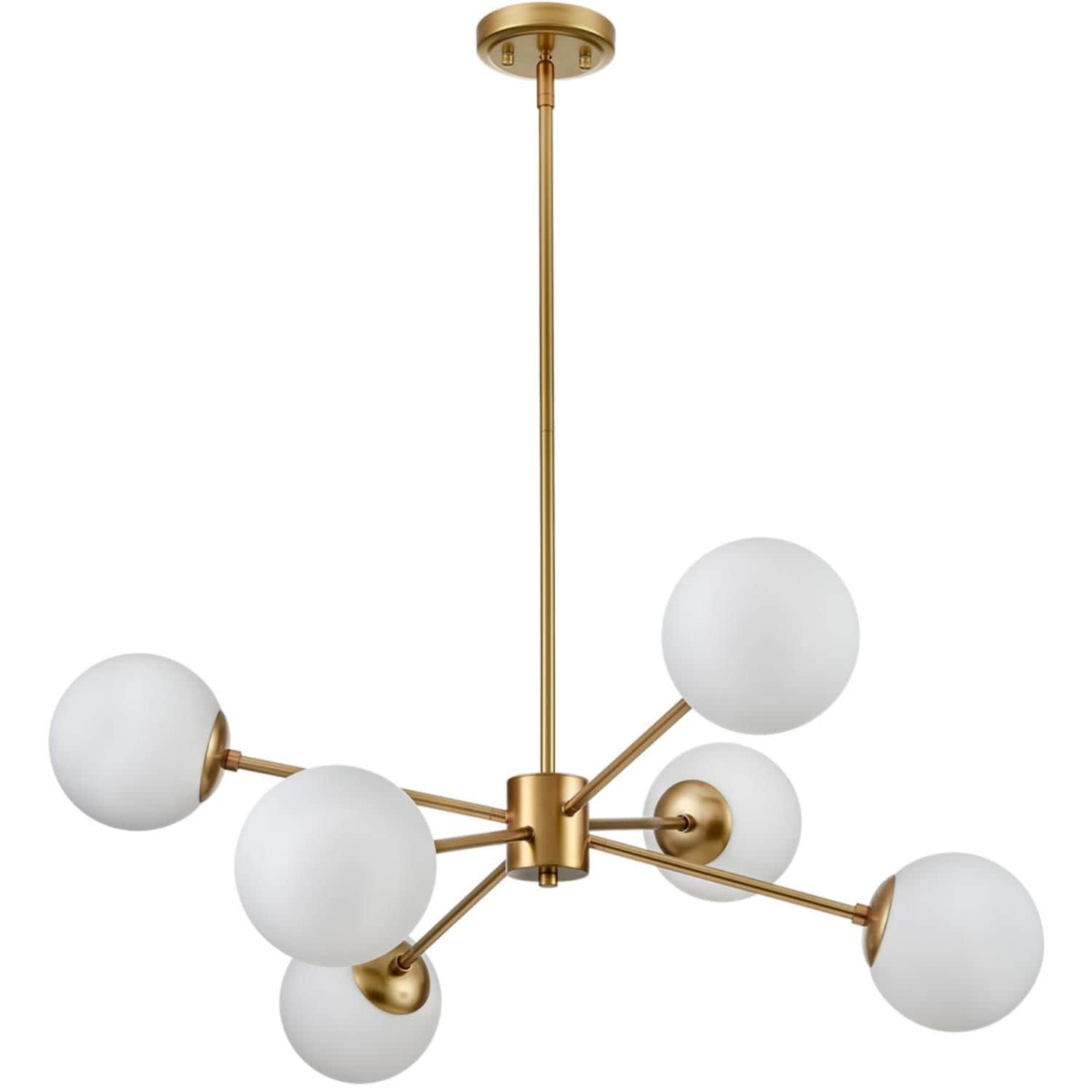 Claxy HK-B5365-6DU-J Opal 6 -Light Brushed Brass Mid-century For Use in Bathrooms, Bedrooms, Dining Rooms, Foyers, Kitchens, Living Rooms Chandelier